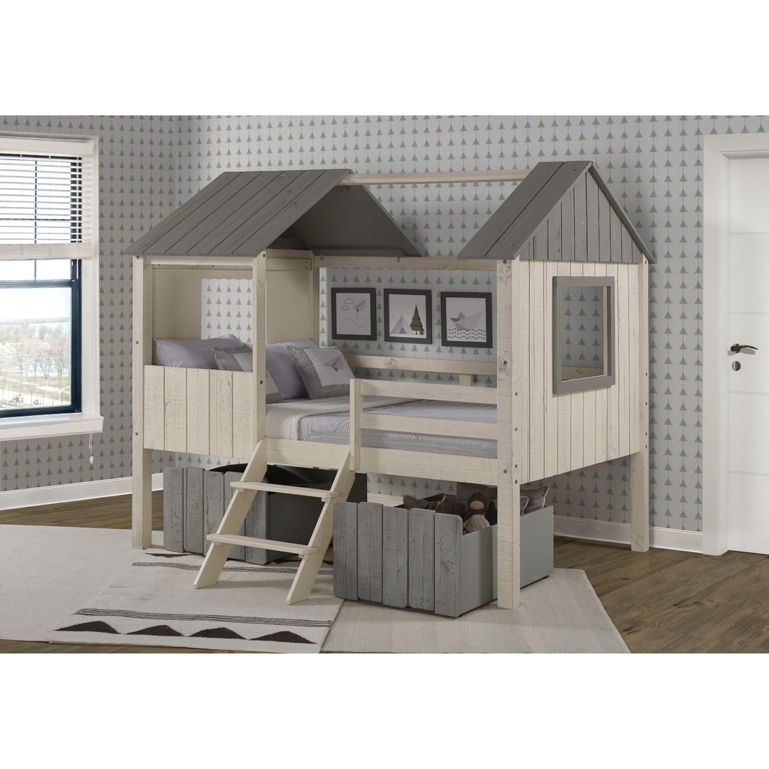  Donco Trading Company House 2188-FLRSRG_1381-RG Full & Low Loft Bed with Dual Drawers - Rustic Sand IMAGE 1