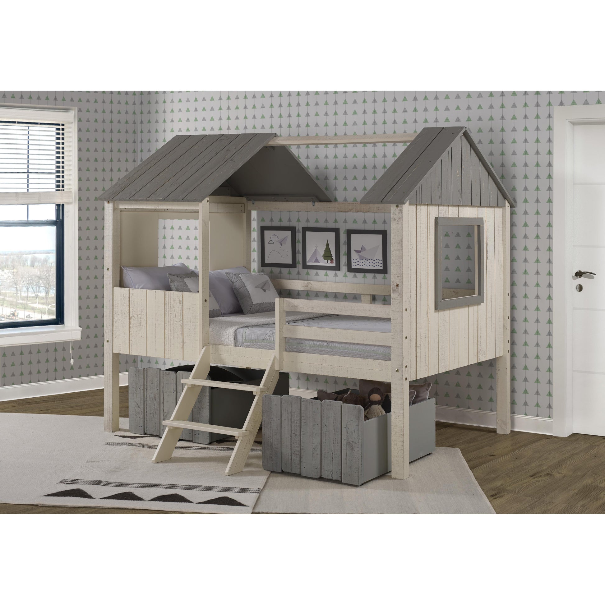  Donco Trading Company House 2188-FLRSRG_1381-RG Full & Low Loft Bed with Dual Drawers - Rustic Sand IMAGE 1