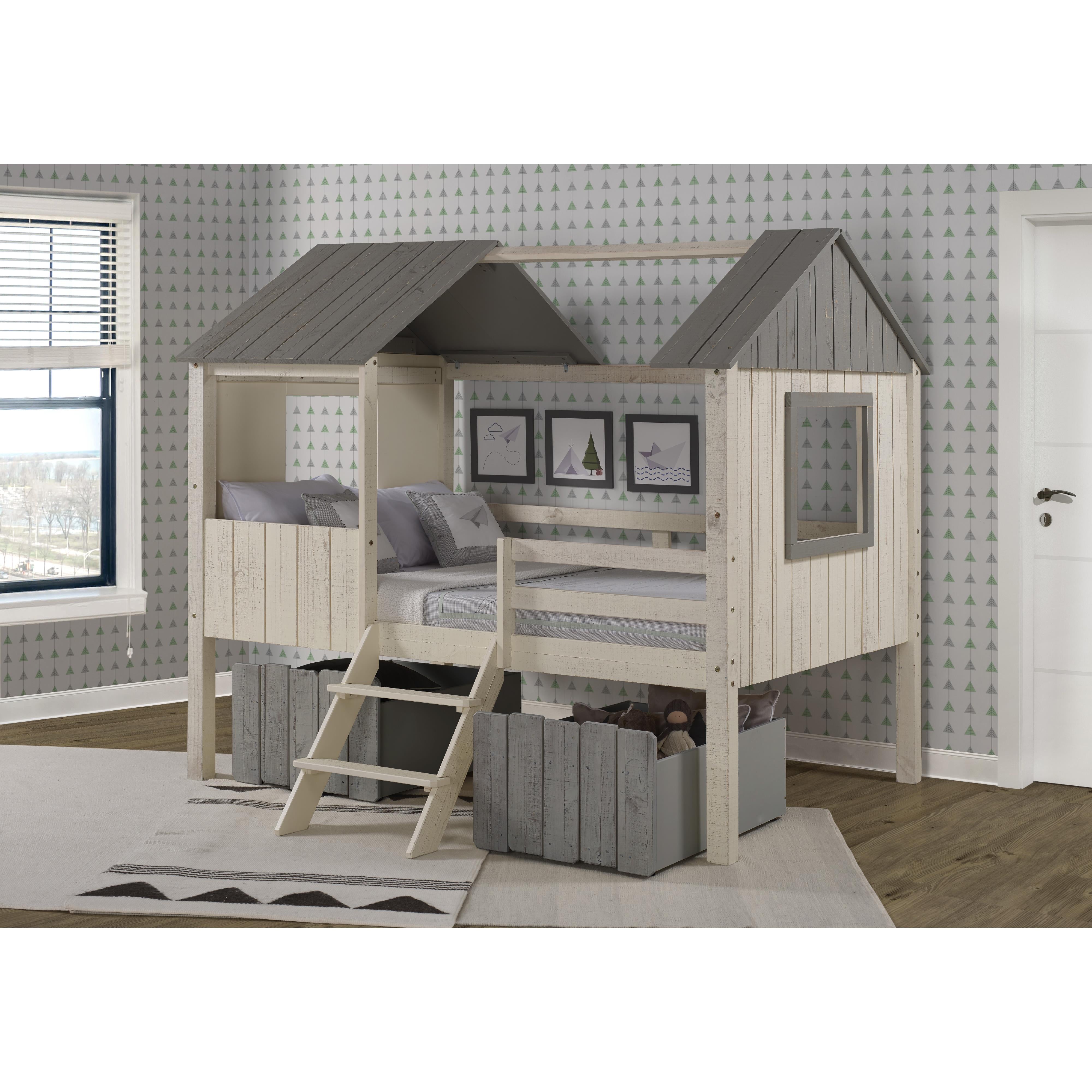  Donco Trading Company House 2188-FLRSRG_1381-RG Full & Low Loft Bed with Dual Drawers - Rustic Sand IMAGE 1