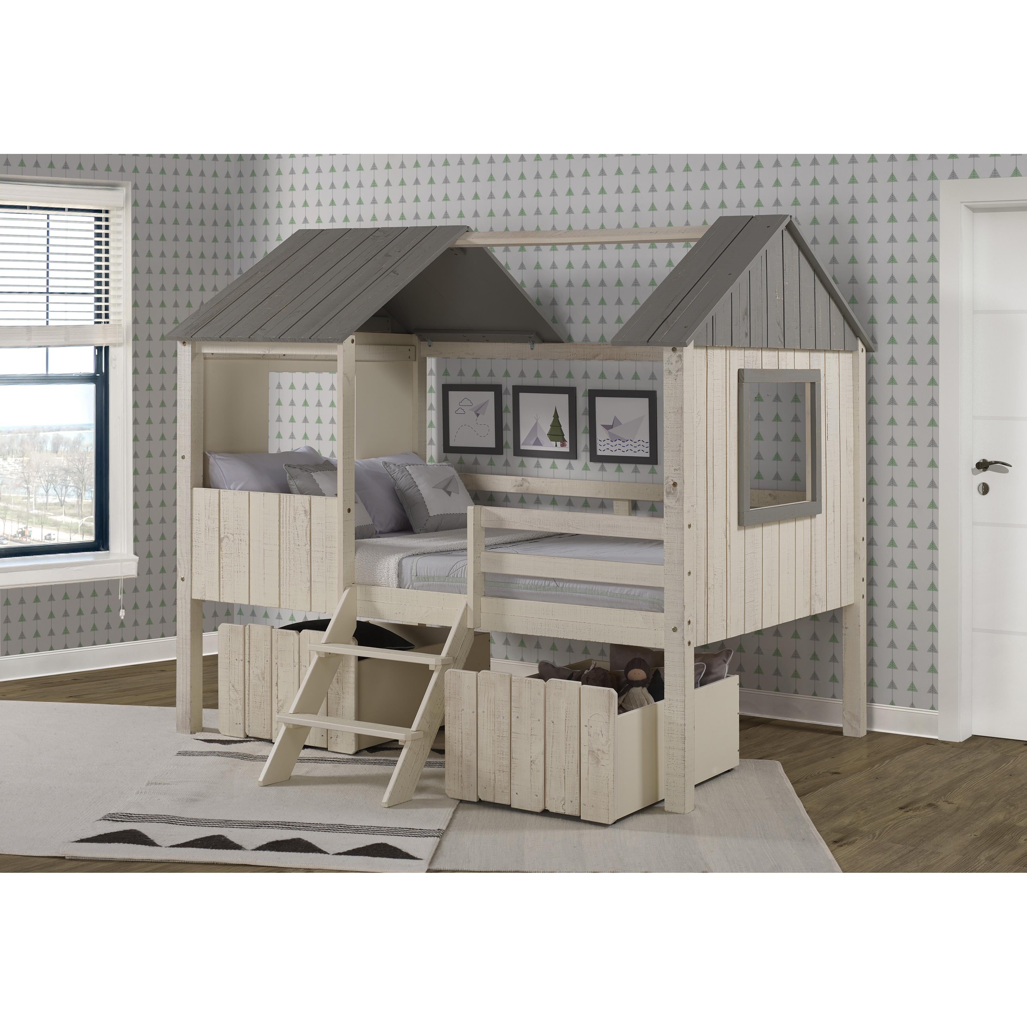  Donco Trading Company House 2188-FLRSRG_1381-RS Full & Low Loft Bed with Dual Drawers - Rustic Sand IMAGE 1