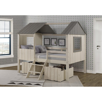  Donco Trading Company House 2188-FLRSRG_1381-RS Full & Low Loft Bed with Dual Drawers - Rustic Sand IMAGE 1