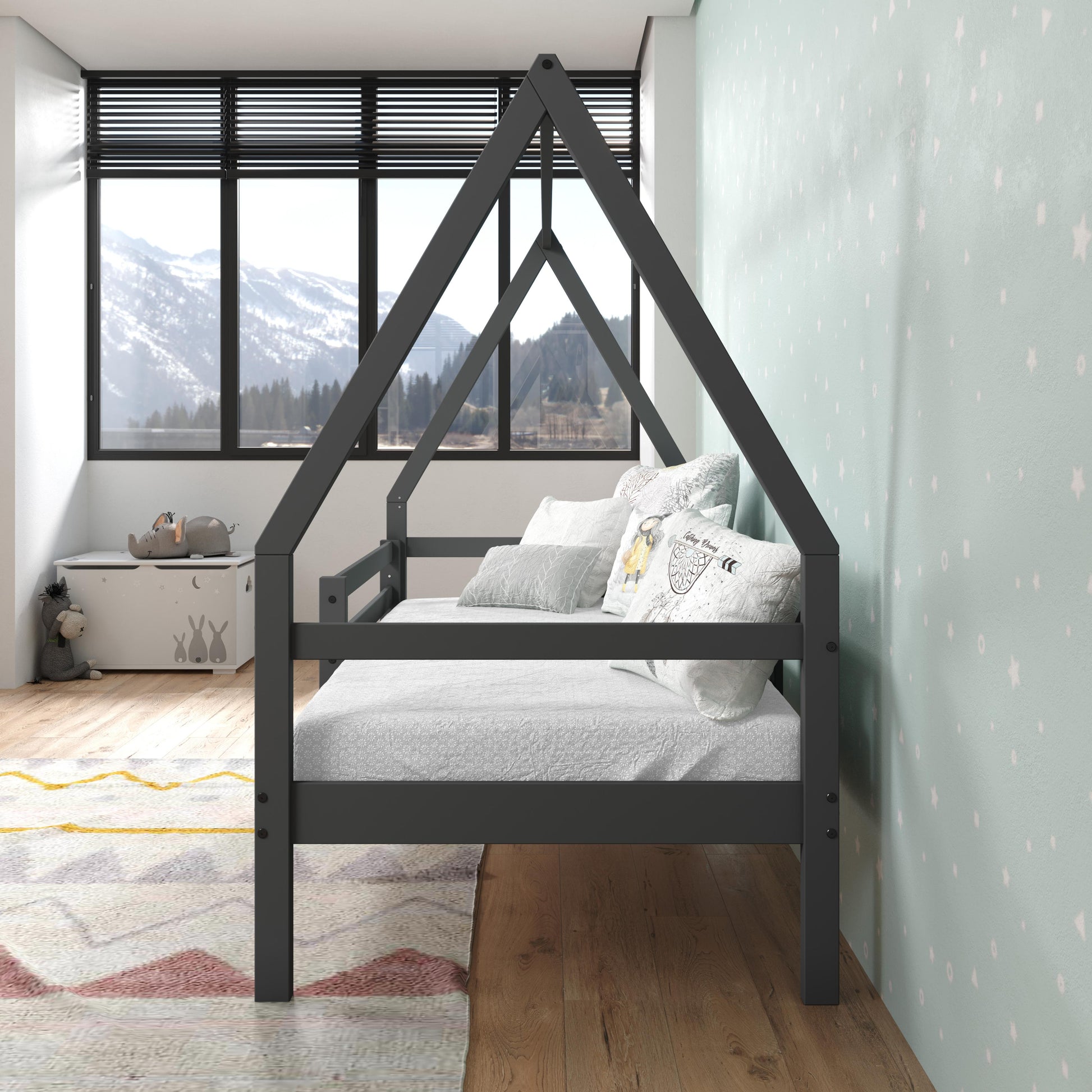  Donco Trading Company A-Frame 2310-TDG Modern Twin House Bed - Dark Grey IMAGE 4