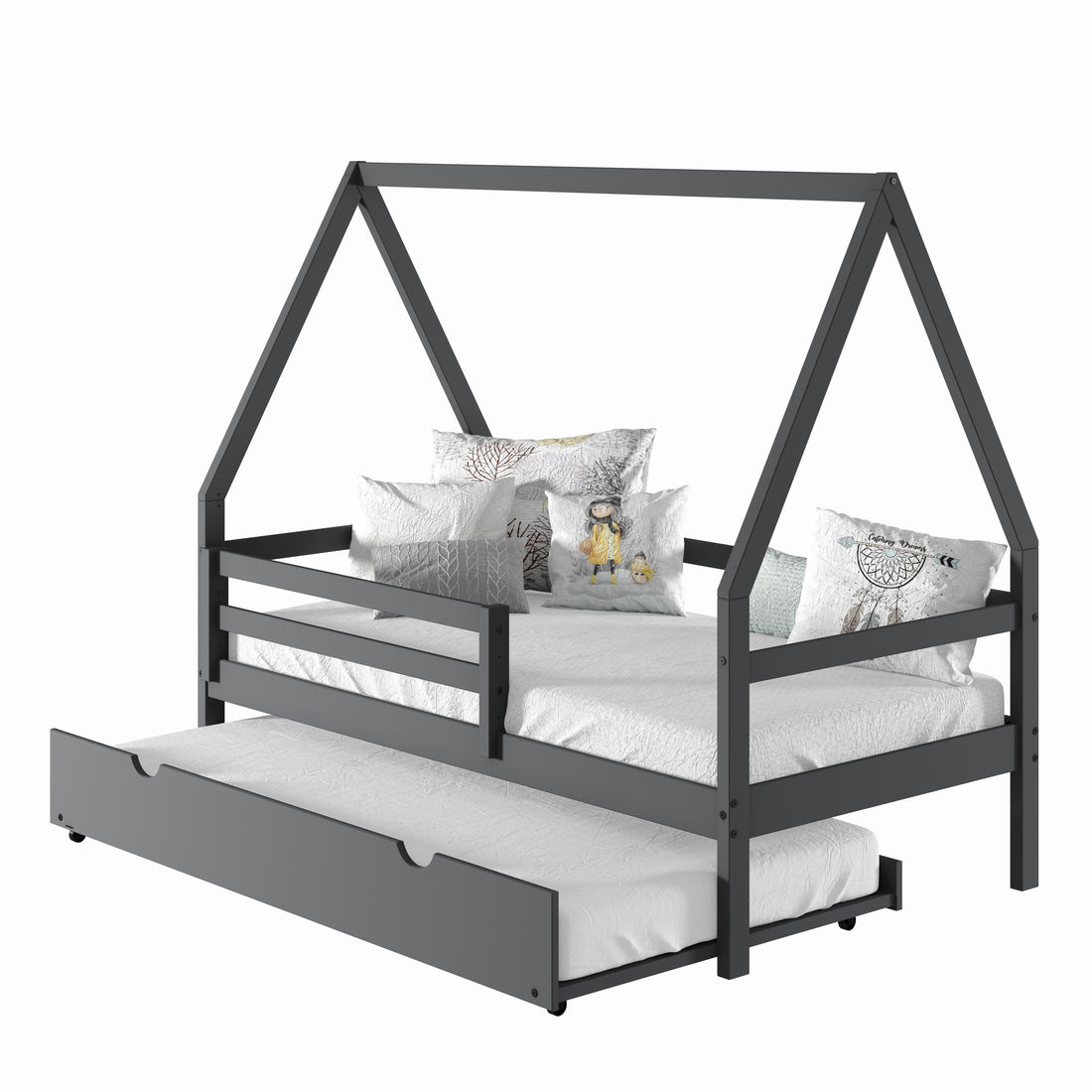  Donco Trading Company A-Frame 2310-TDG_503-DG Modern Twin House Bed with Twin Trundle - Dark Grey IMAGE 1