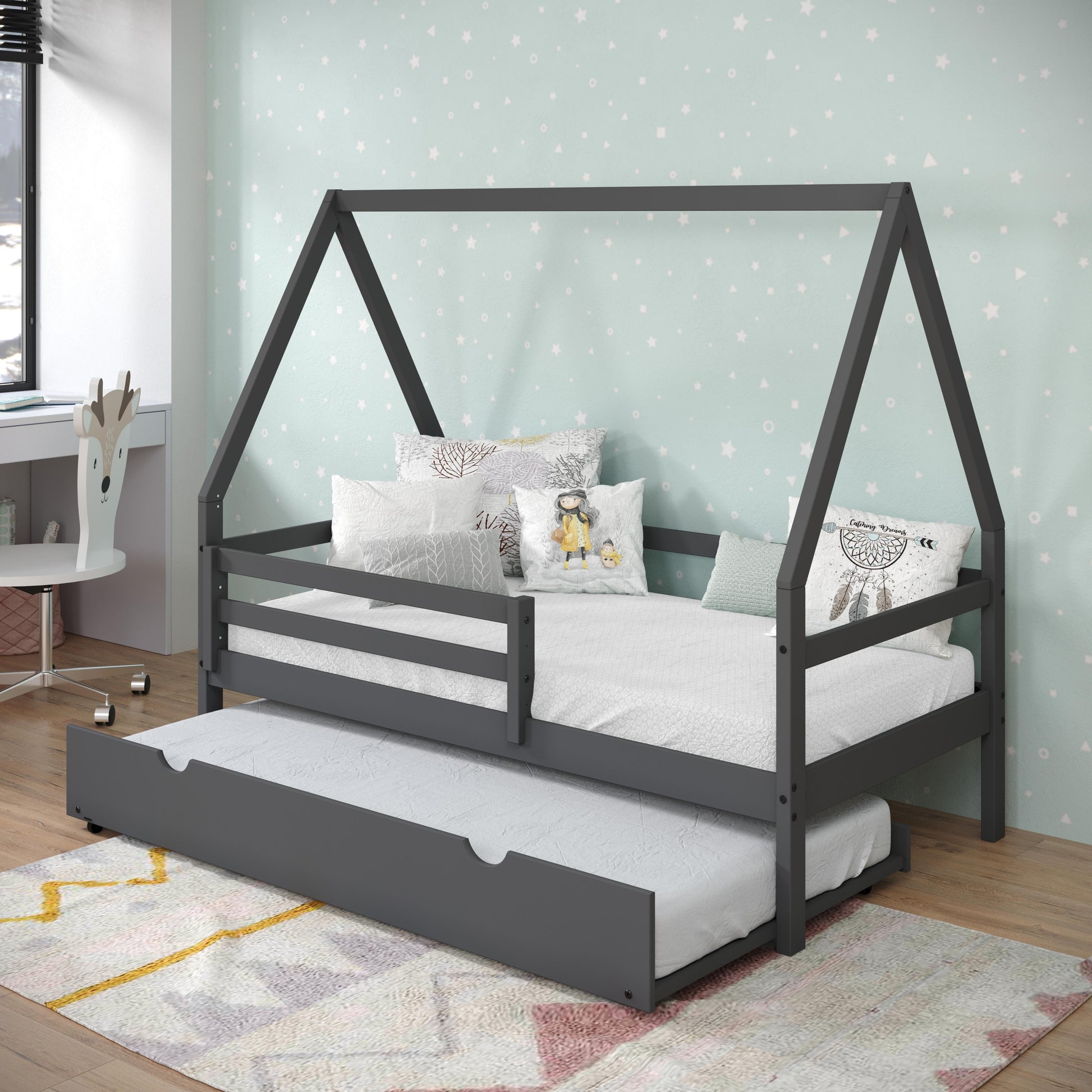  Donco Trading Company A-Frame 2310-TDG_503-DG Modern Twin House Bed with Twin Trundle - Dark Grey IMAGE 3
