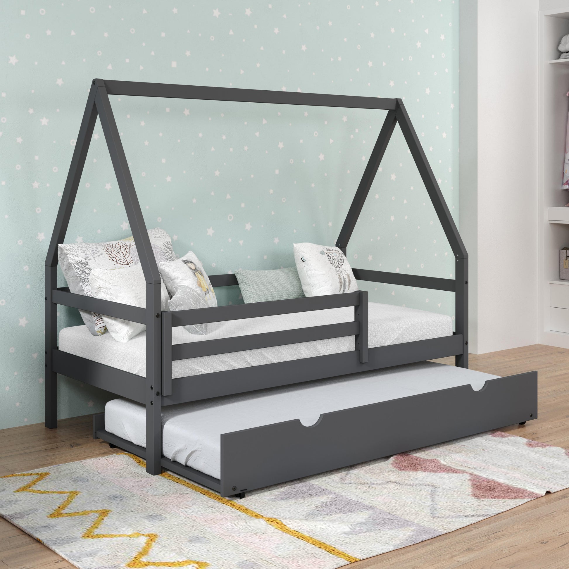  Donco Trading Company A-Frame 2310-TDG_503-DG Modern Twin House Bed with Twin Trundle - Dark Grey IMAGE 4