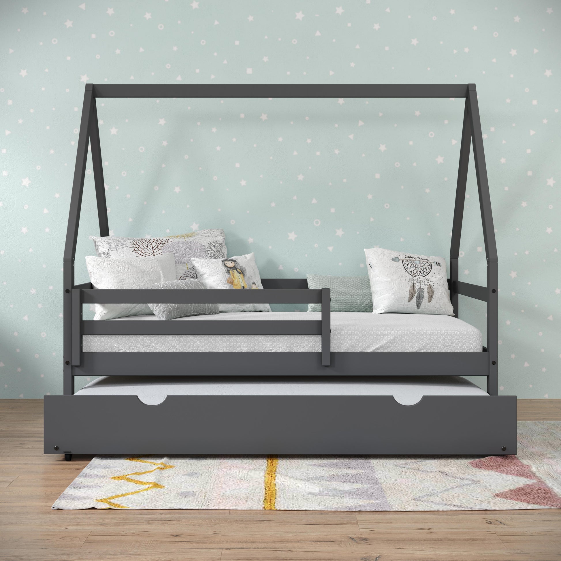  Donco Trading Company A-Frame 2310-TDG_503-DG Modern Twin House Bed with Twin Trundle - Dark Grey IMAGE 5