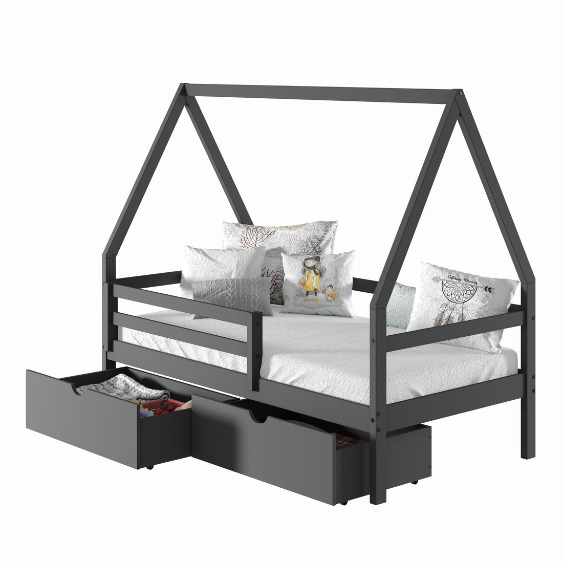  Donco Trading Company A-Frame 2310-TDG_505-DG Modern Twin House Bed with Drawers - Dark Grey IMAGE 1