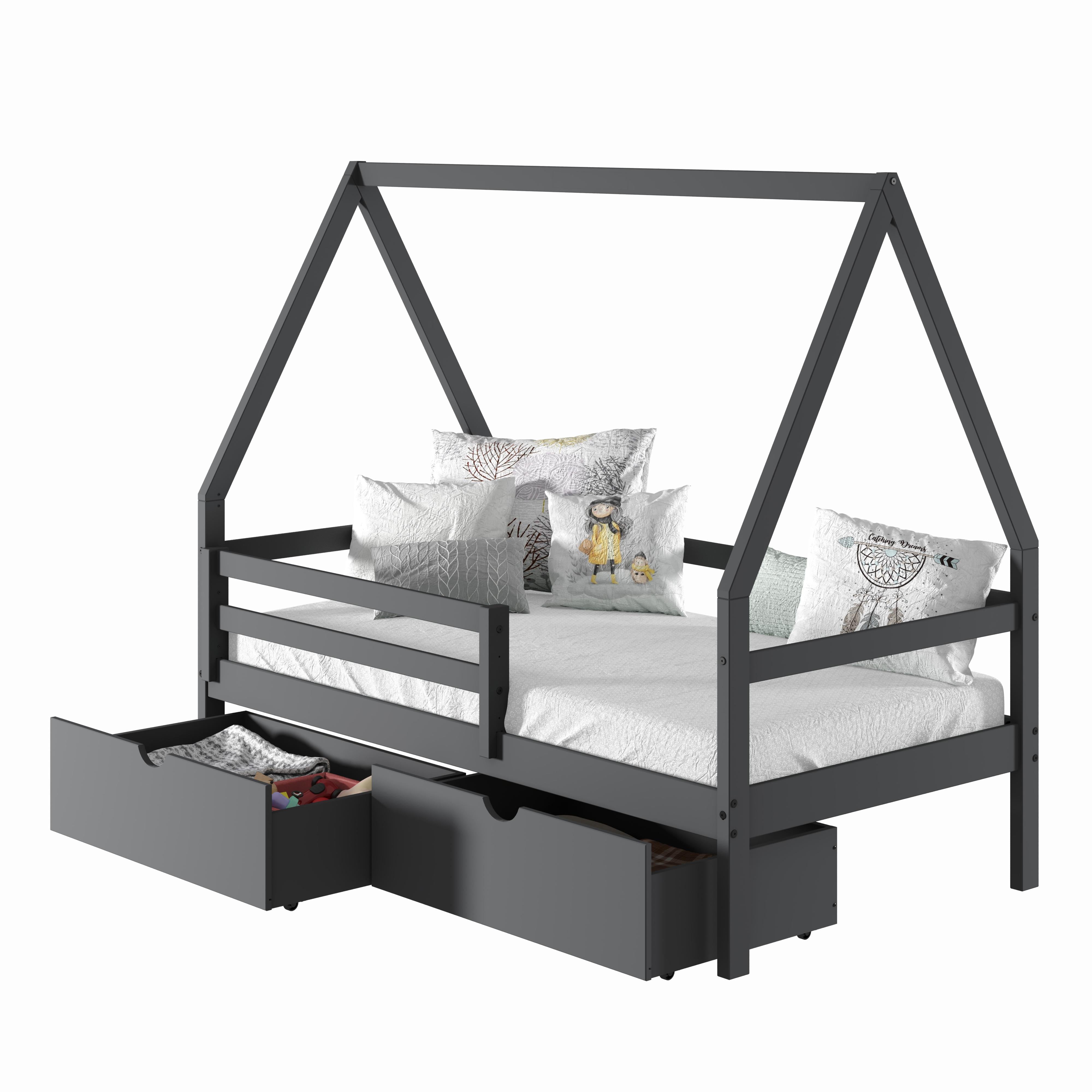  Donco Trading Company A-Frame 2310-TDG_505-DG Modern Twin House Bed with Drawers - Dark Grey IMAGE 2