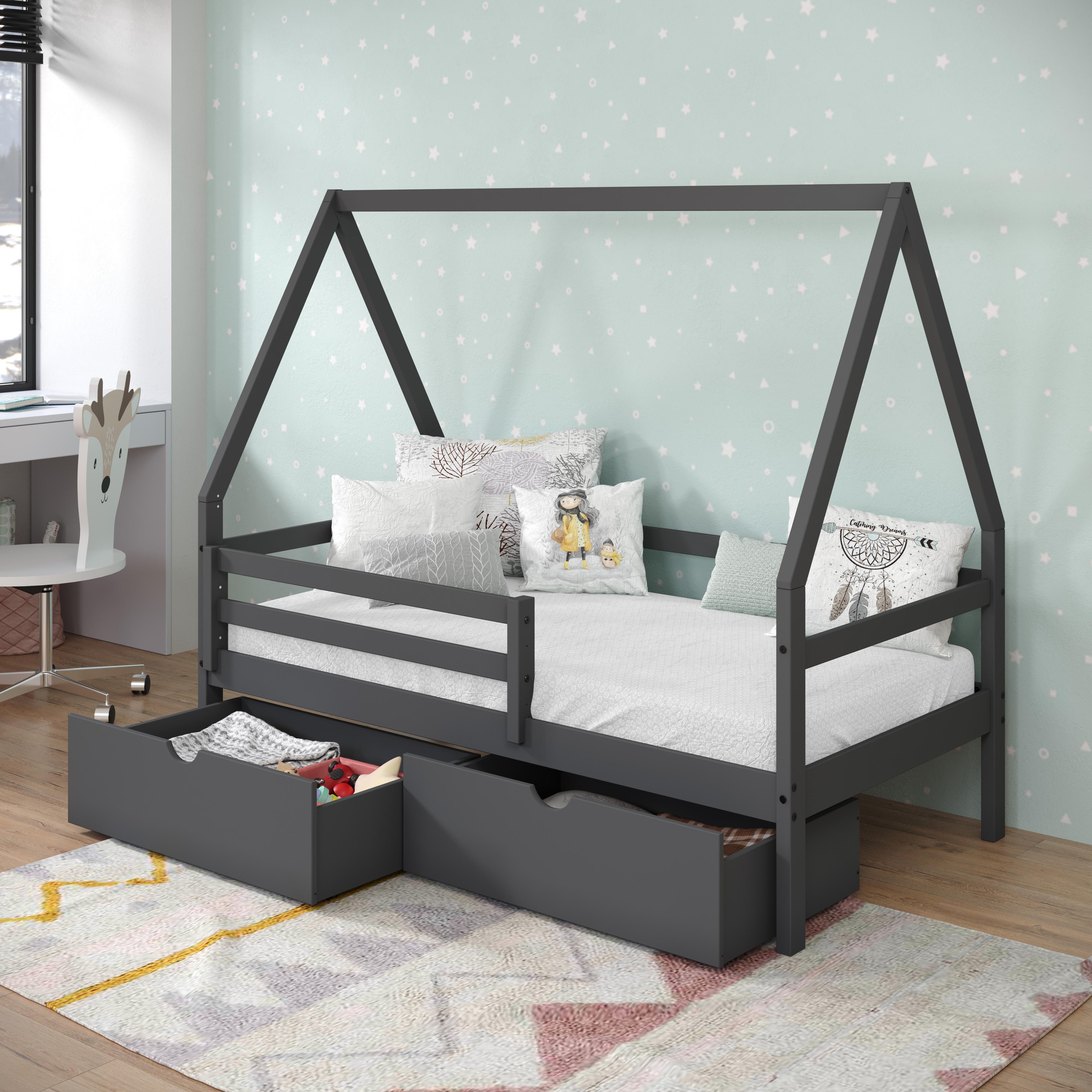  Donco Trading Company A-Frame 2310-TDG_505-DG Modern Twin House Bed with Drawers - Dark Grey IMAGE 3