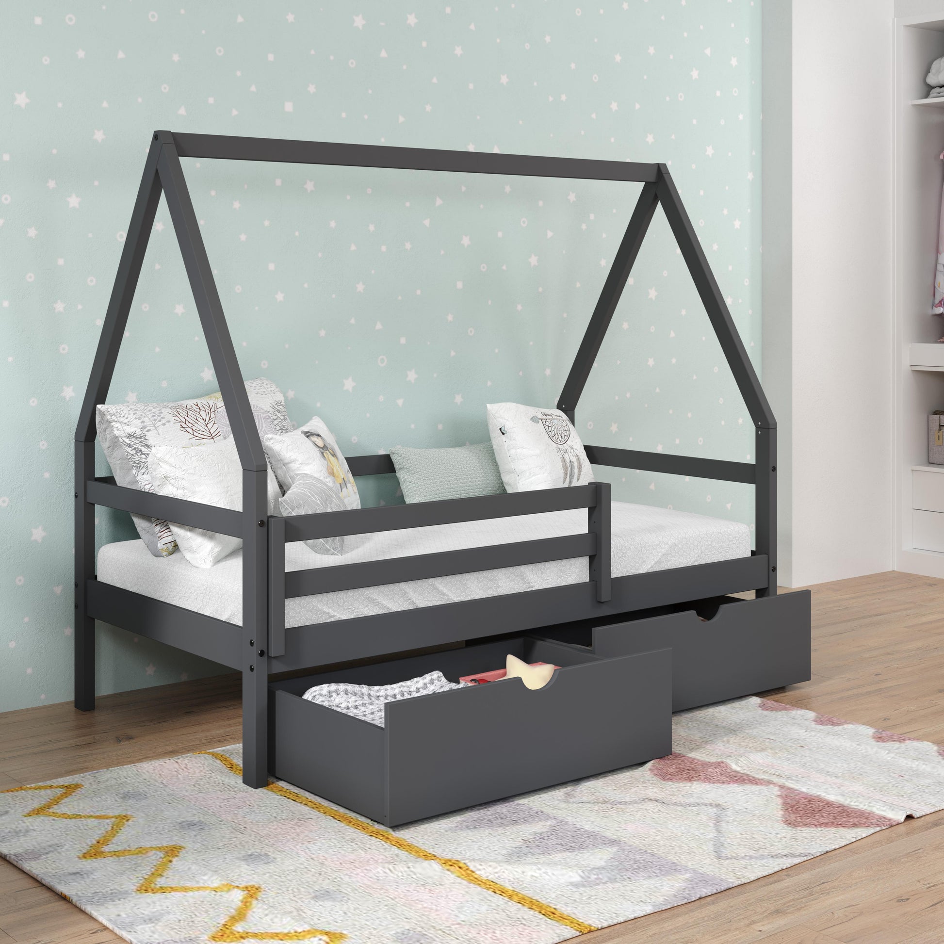  Donco Trading Company A-Frame 2310-TDG_505-DG Modern Twin House Bed with Drawers - Dark Grey IMAGE 4