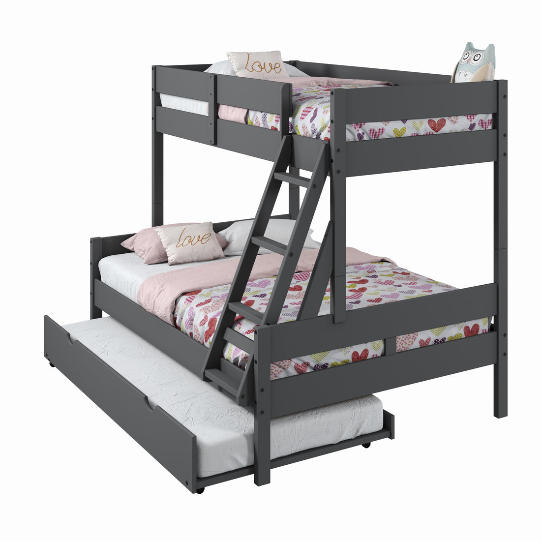  Donco Trading Company 2316-TFDG_503-DG Low Board Panel Twin over Full Bunkbed with Twin Trundle - Dark Grey IMAGE 1