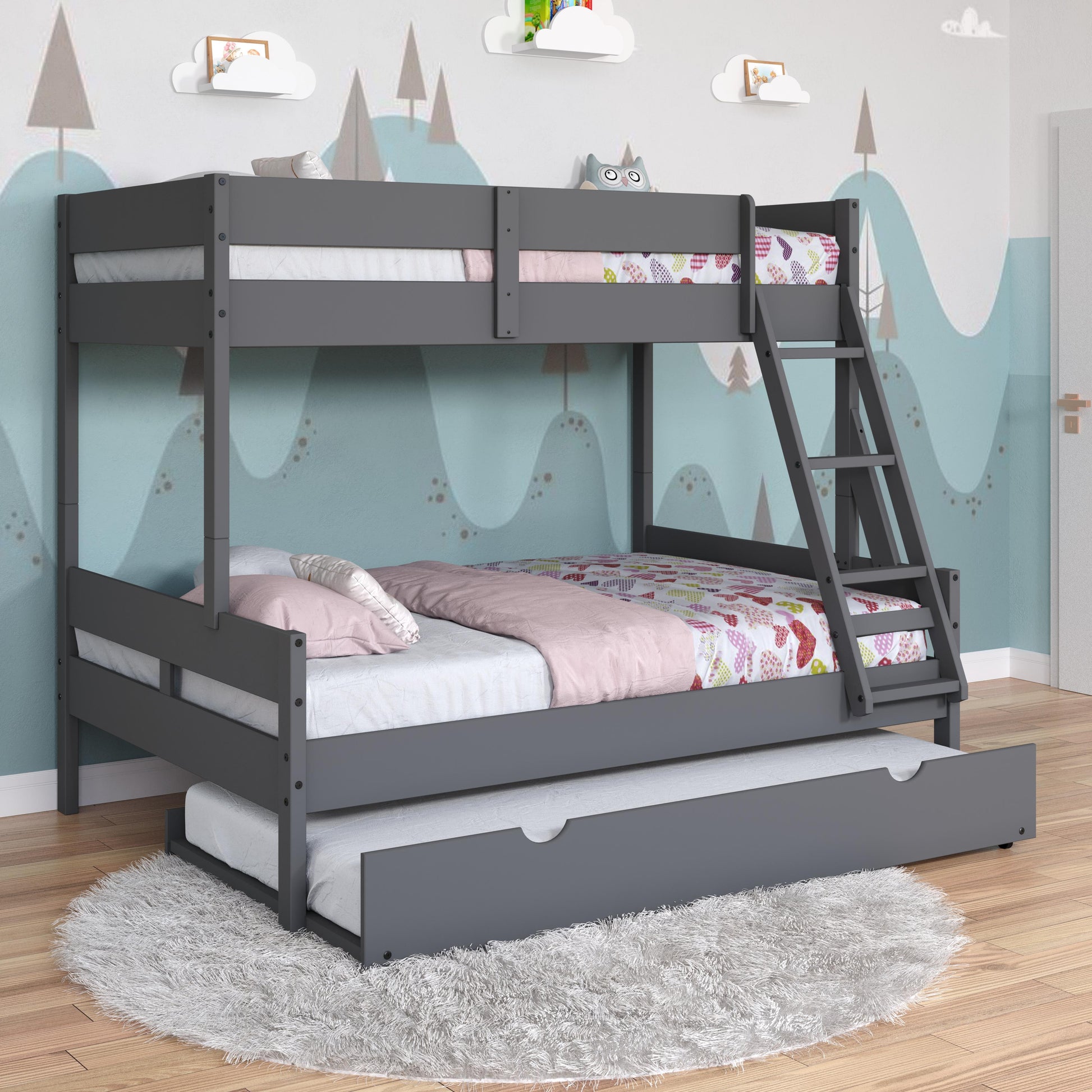  Donco Trading Company 2316-TFDG_503-DG Low Board Panel Twin over Full Bunkbed with Twin Trundle - Dark Grey IMAGE 4