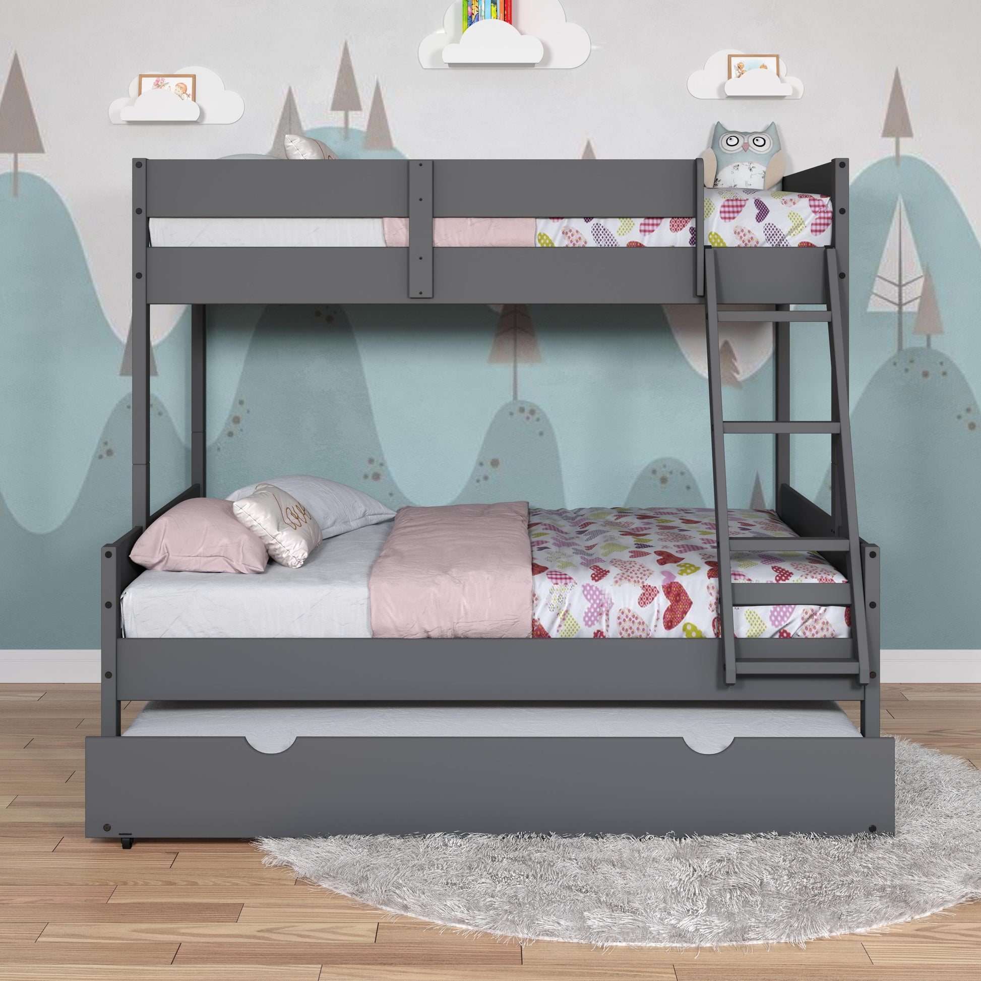  Donco Trading Company 2316-TFDG_503-DG Low Board Panel Twin over Full Bunkbed with Twin Trundle - Dark Grey IMAGE 5