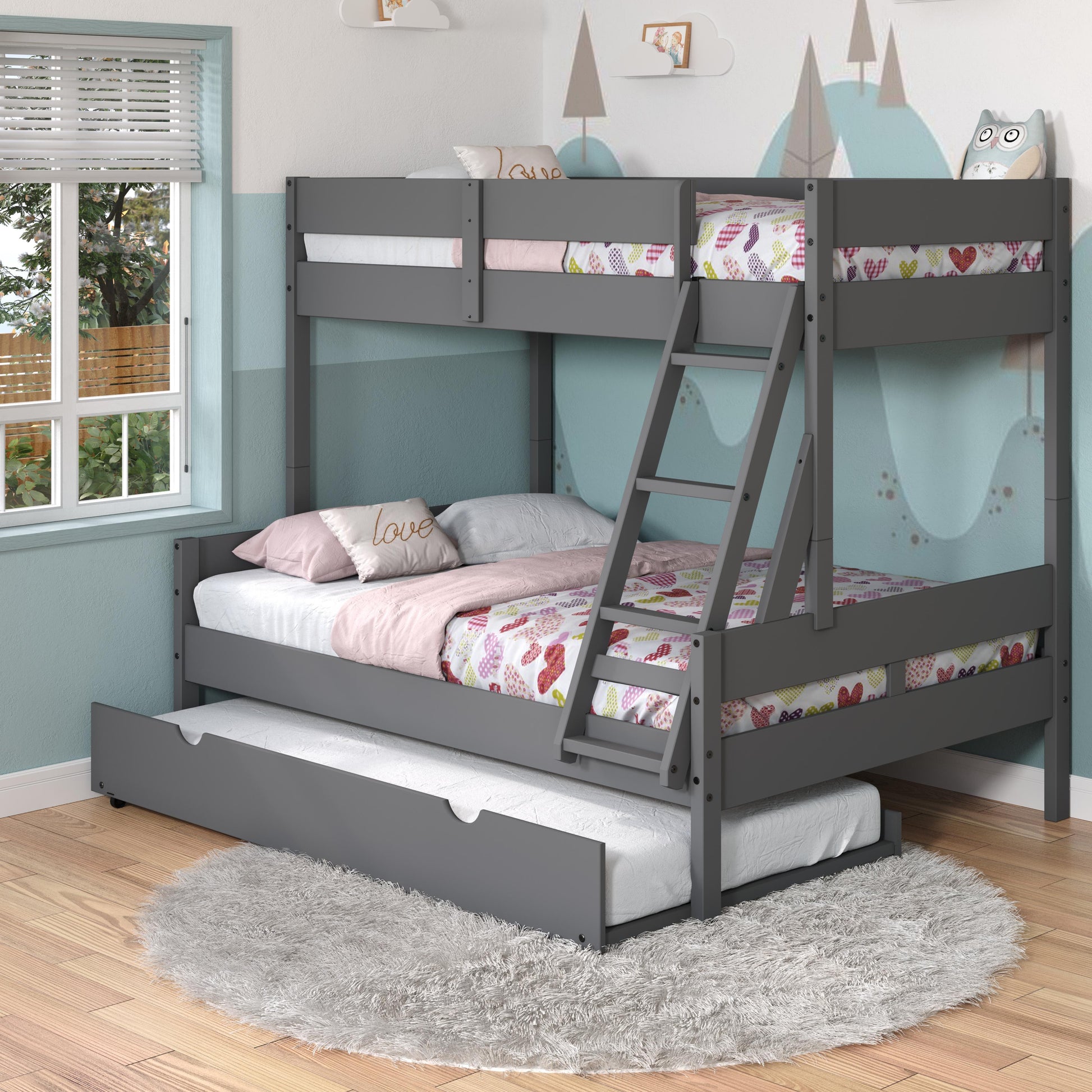  Donco Trading Company 2316-TFDG_503-DG Low Board Panel Twin over Full Bunkbed with Twin Trundle - Dark Grey IMAGE 6