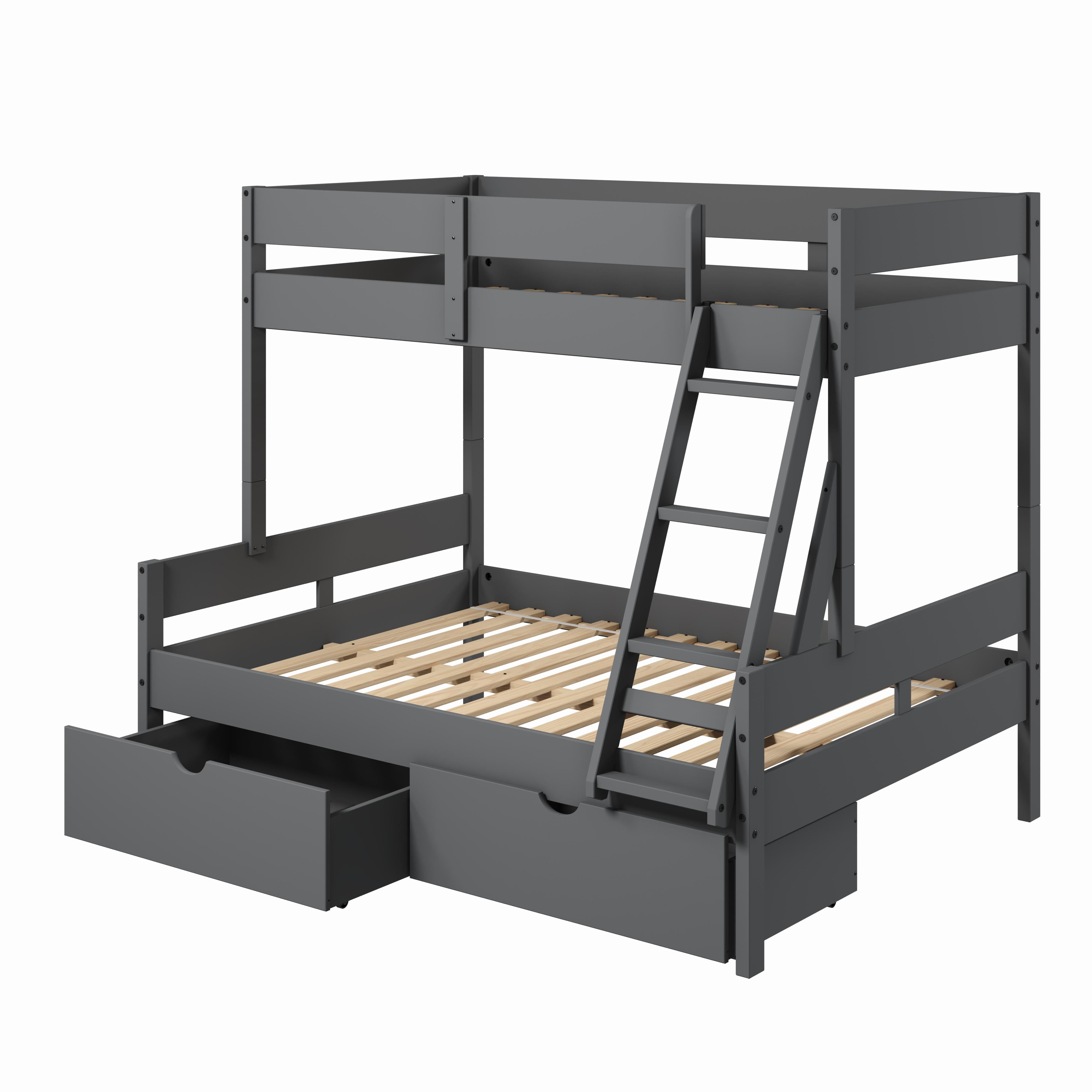  Donco Trading Company 2316-TFDG_505-DG Low Board Panel Twin over Full Bunkbed with Drawers - Dark Grey IMAGE 1