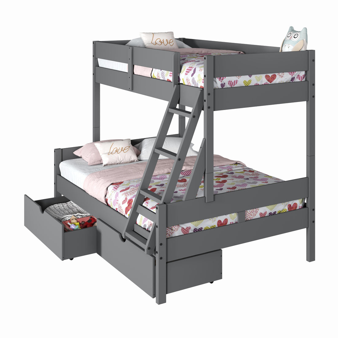  Donco Trading Company 2316-TFDG_505-DG Low Board Panel Twin over Full Bunkbed with Drawers - Dark Grey IMAGE 1
