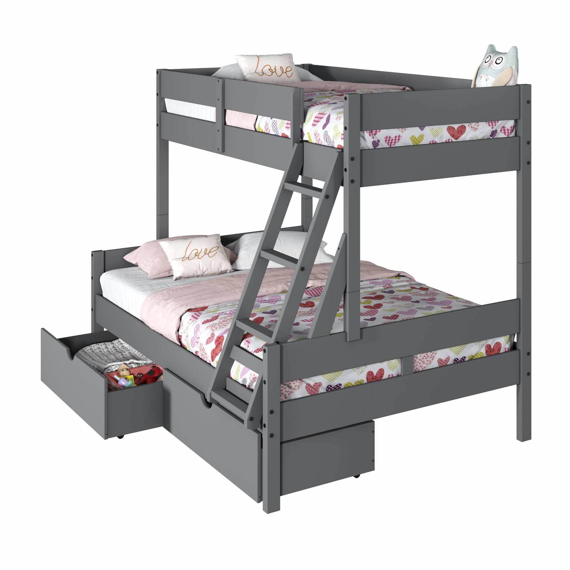  Donco Trading Company 2316-TFDG_505-DG Low Board Panel Twin over Full Bunkbed with Drawers - Dark Grey IMAGE 2
