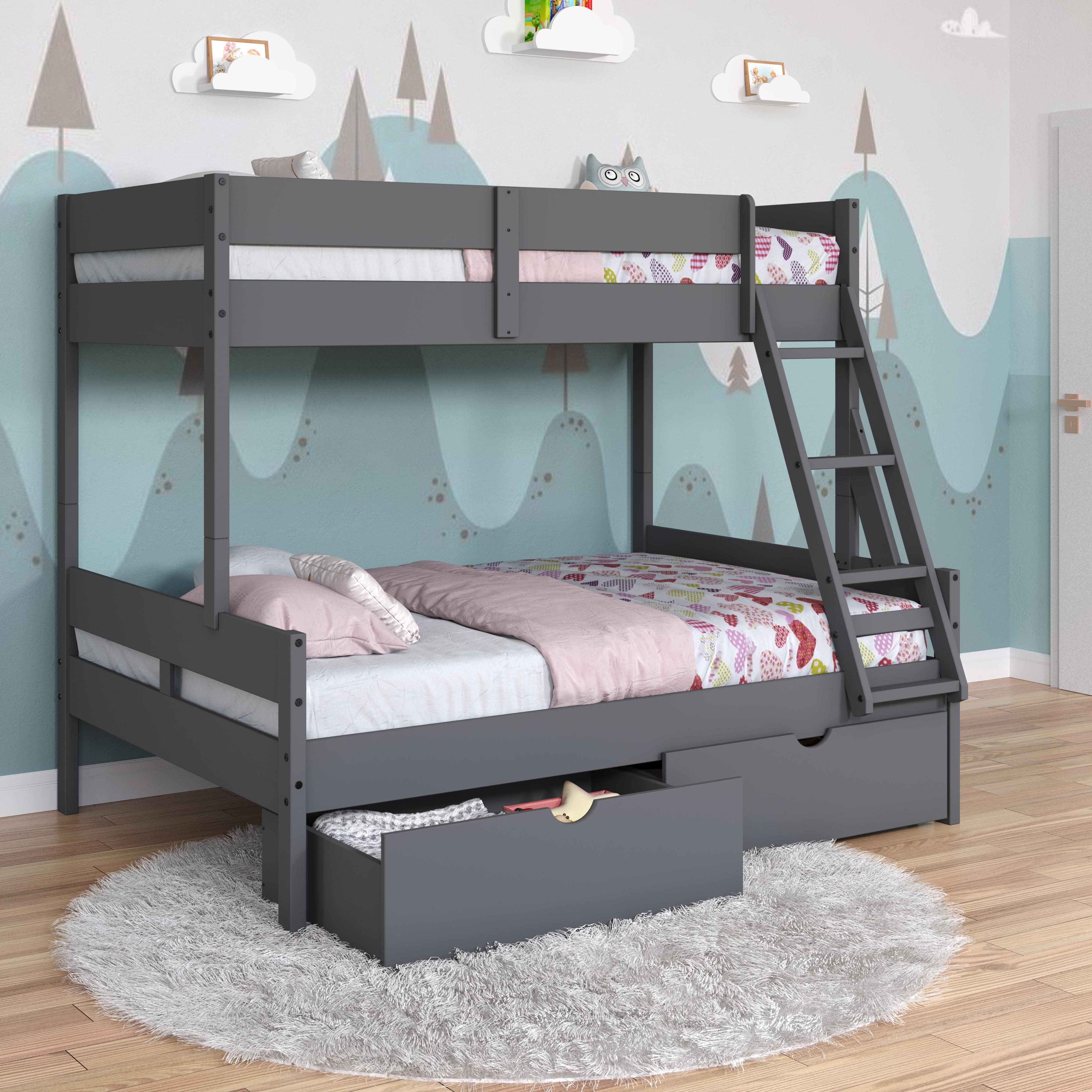  Donco Trading Company 2316-TFDG_505-DG Low Board Panel Twin over Full Bunkbed with Drawers - Dark Grey IMAGE 4