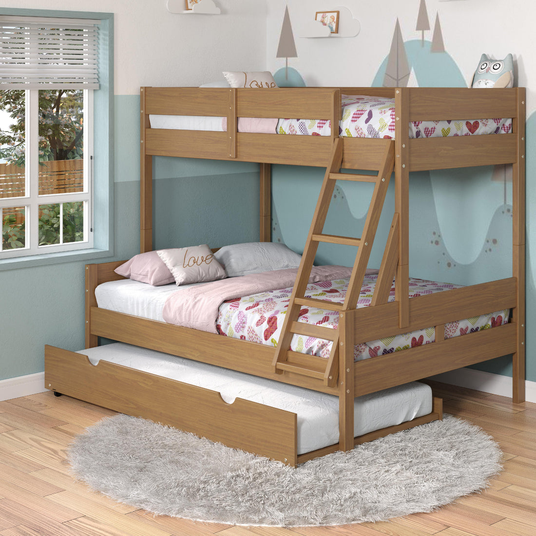  Donco Trading Company 2316-TFUO_503-UO Low Board Twin over Full Panel Bunkbed with Twin Trundle - Urban Oak IMAGE 1