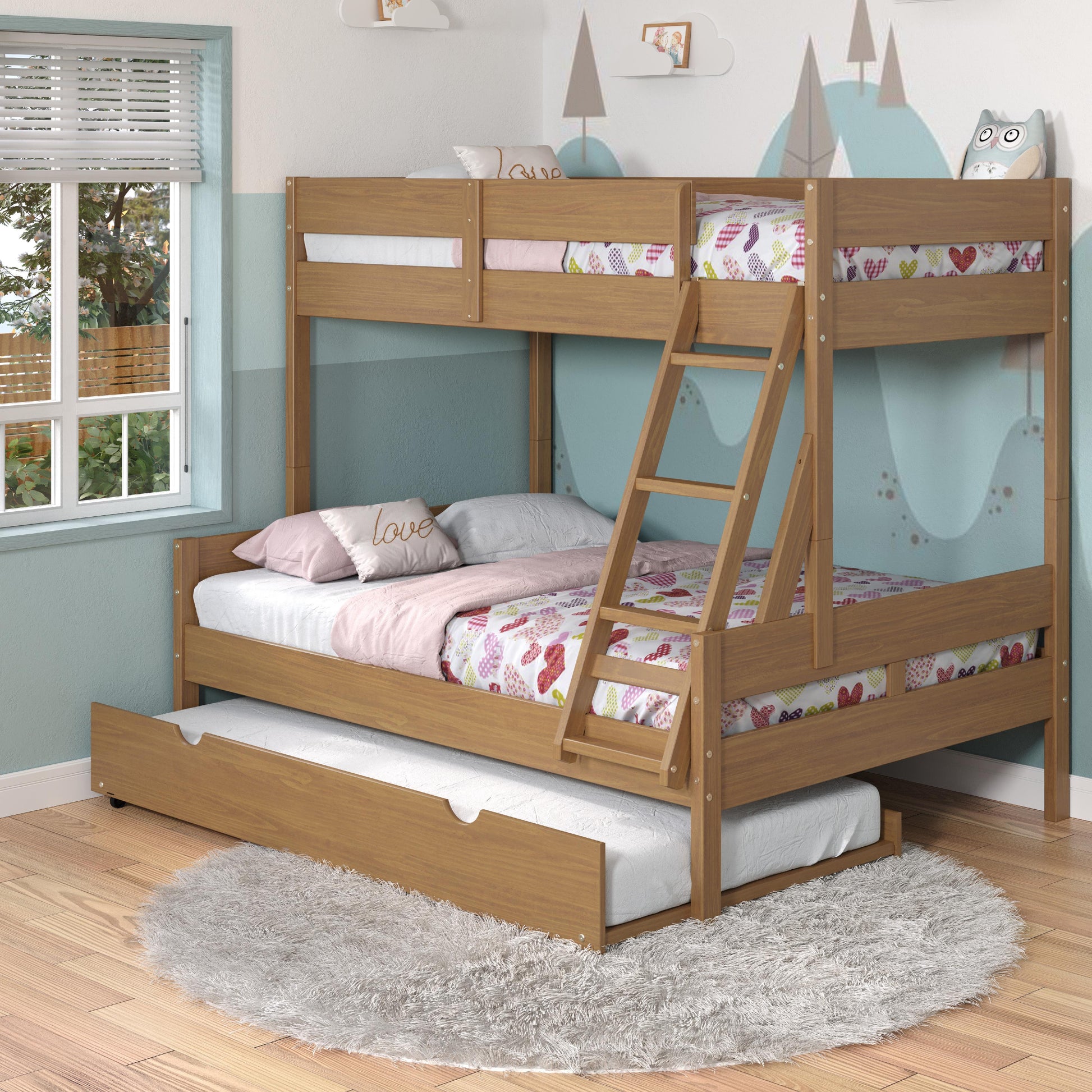  Donco Trading Company 2316-TFUO_503-UO Low Board Twin over Full Panel Bunkbed with Twin Trundle - Urban Oak IMAGE 1