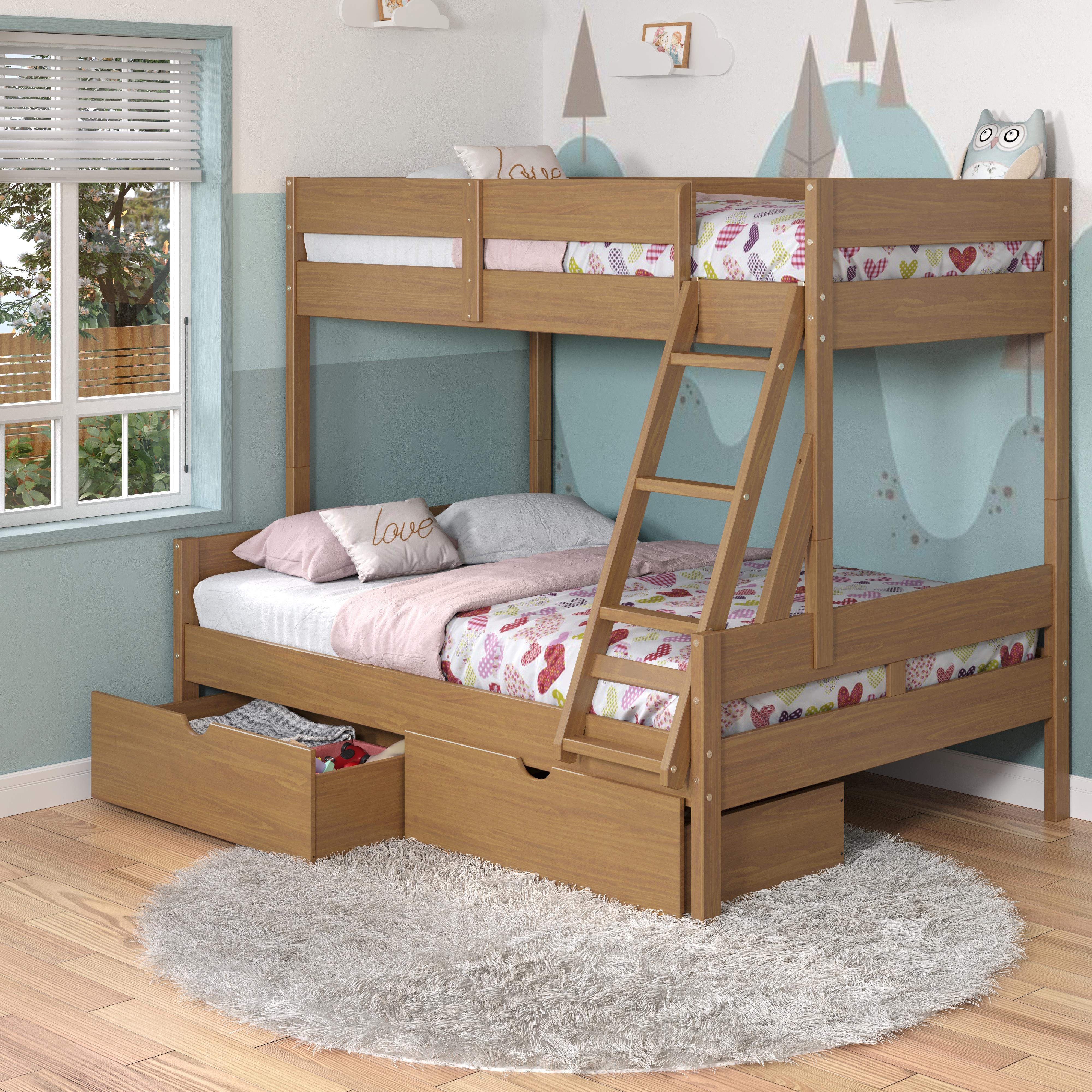  Donco Trading Company 2316-TFUO_505-UO Low Board Twin over Full Panel Bunkbed with Drawers - Urban Oak IMAGE 1