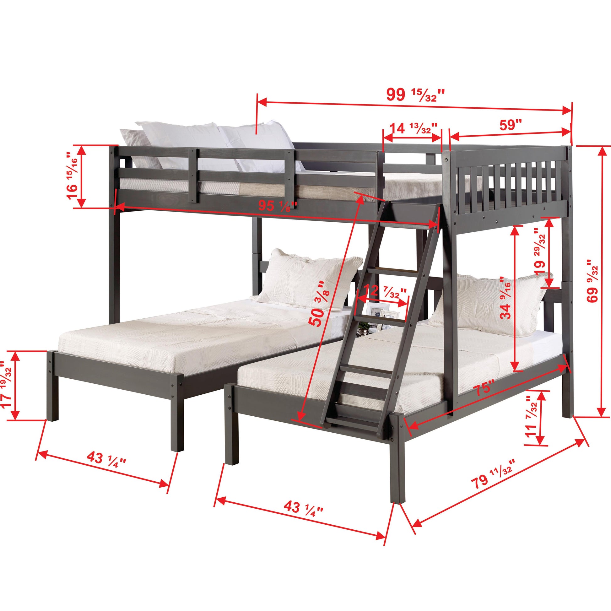  Donco Trading Company Treble Mission 2332-FTTDG Full over Two Twin Bunkbed - Dark Grey IMAGE 5