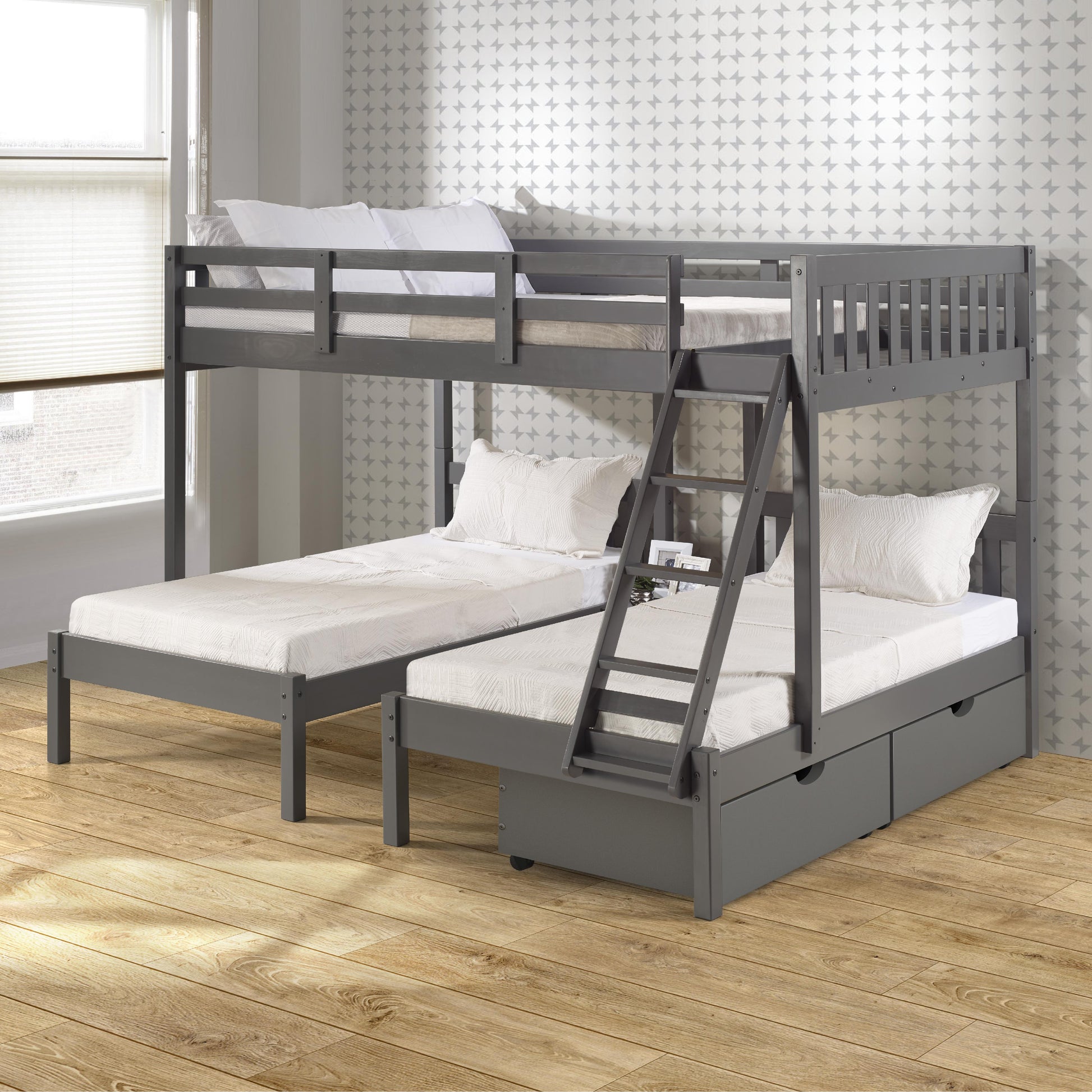  Donco Trading Company Treble Mission 2332-FTTDG_505-DG Full over Two Twin Bunkbed with Drawers - Dark Grey IMAGE 4