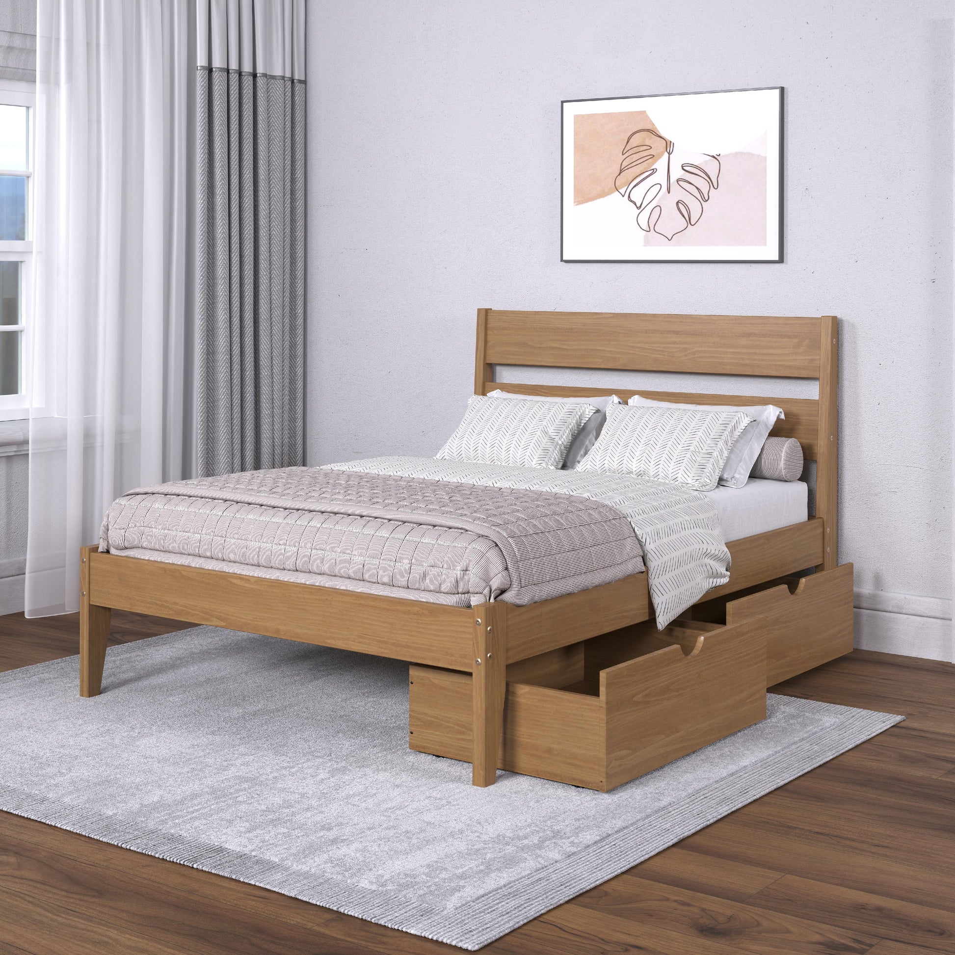  Donco Trading Company 2545-FUO_505-UO Low Board Full Platform Bed with Drawers - Urban Oak IMAGE 1