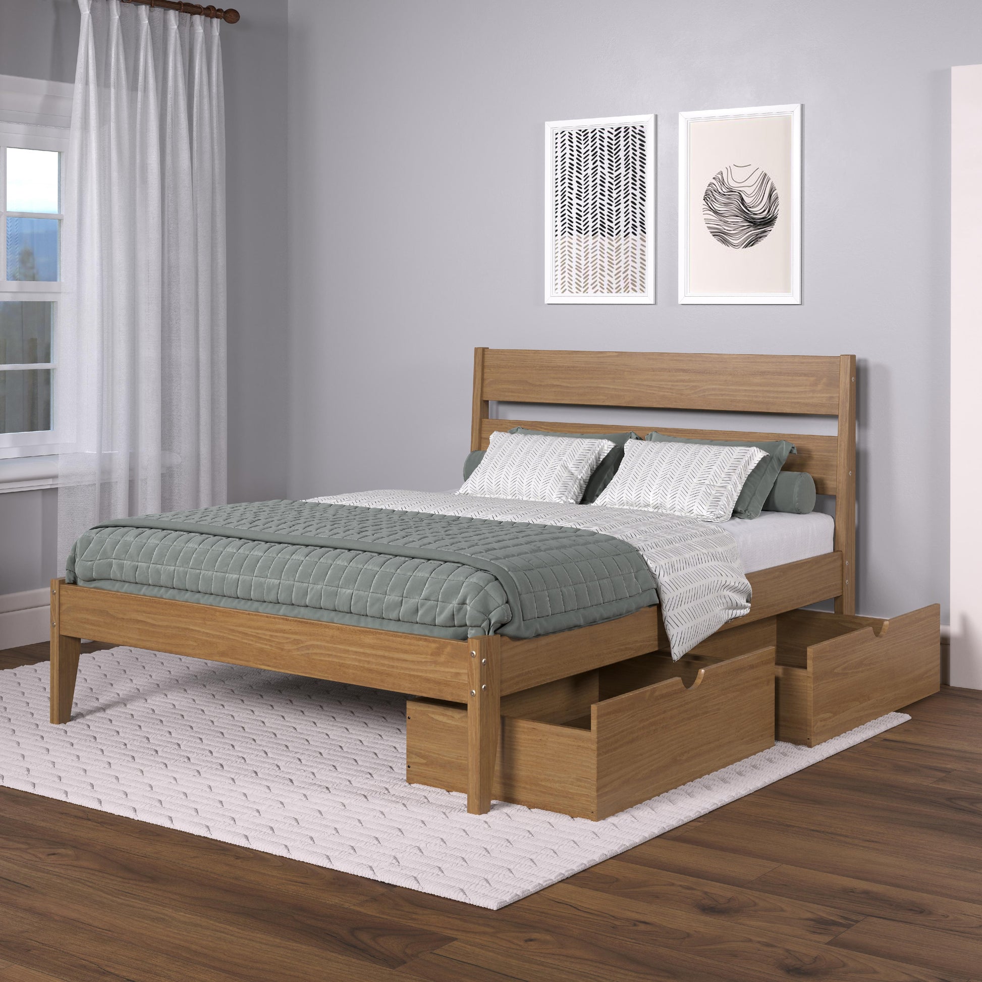  Donco Trading Company 2545-QUO_505-UO Low Board Queen Platform Bed with Drawers - Urban Oak IMAGE 3
