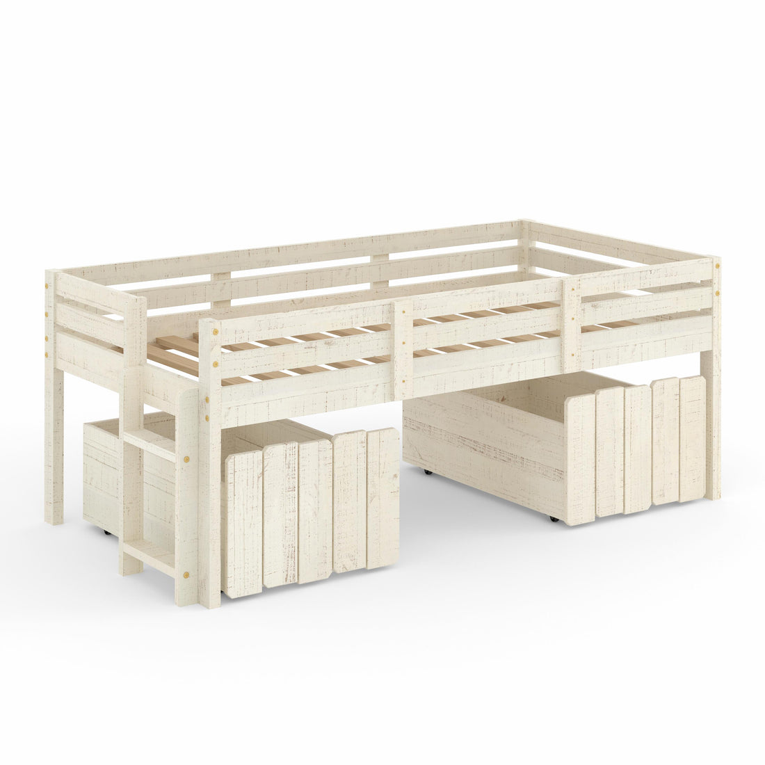  Donco Trading Company 2800-TRS_1381-RS Twin Low Loft Bed with Matching Toy Boxes - Rustic Sand IMAGE 1
