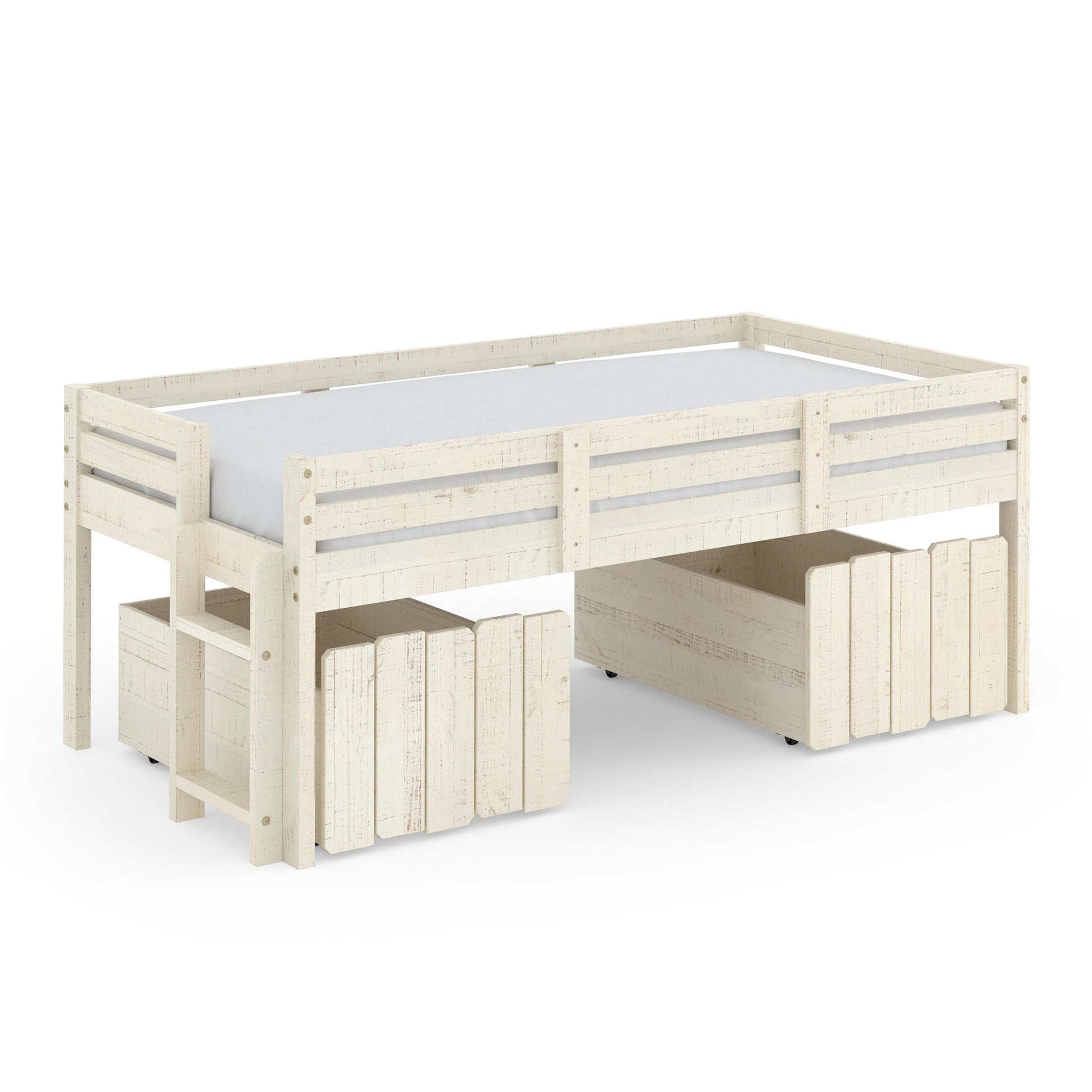  Donco Trading Company 2800-TRS_1381-RS Twin Low Loft Bed with Matching Toy Boxes - Rustic Sand IMAGE 2
