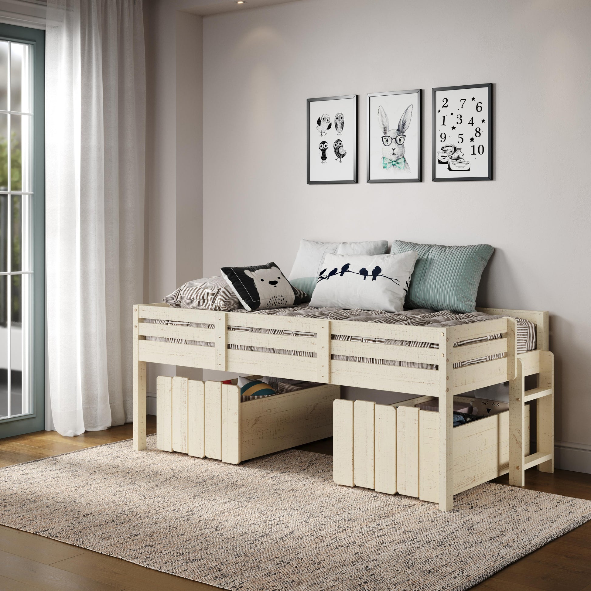  Donco Trading Company 2800-TRS_1381-RS Twin Low Loft Bed with Matching Toy Boxes - Rustic Sand IMAGE 3