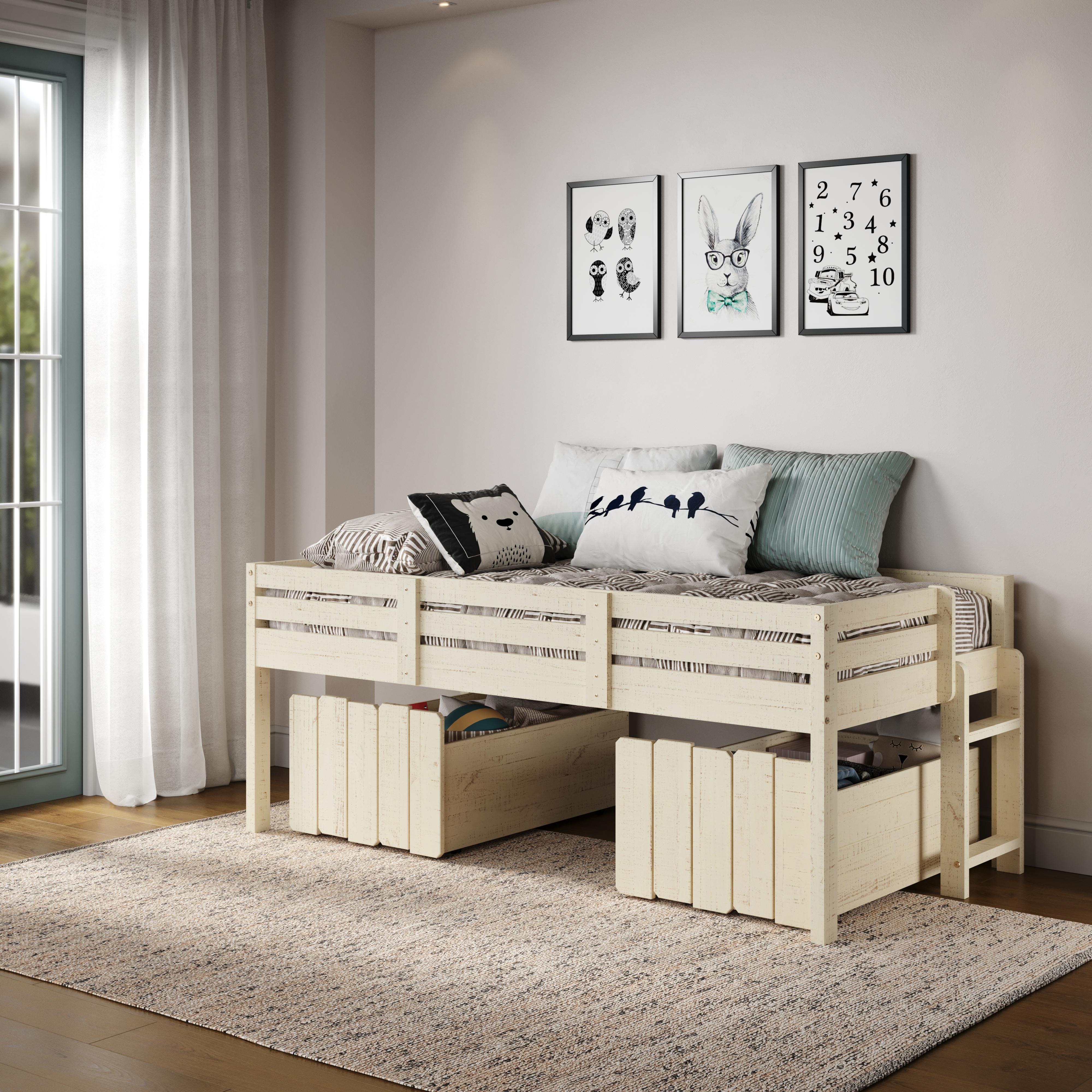  Donco Trading Company 2800-TRS_1381-RS Twin Low Loft Bed with Matching Toy Boxes - Rustic Sand IMAGE 3