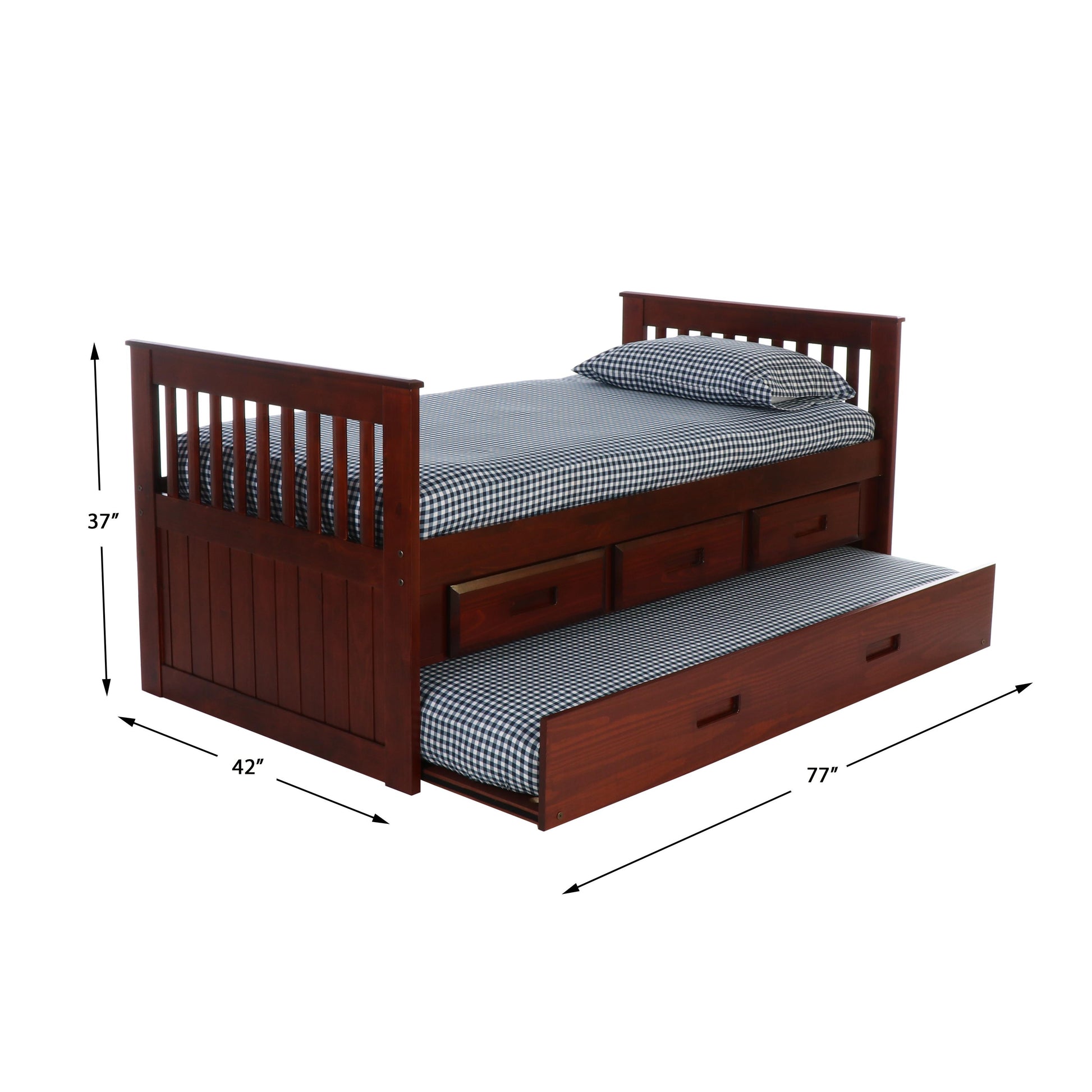  Donco Trading Company Rake Mission 2835-TM_2892-EKT_2890-TM Twin Bed with 3 Underbed Drawers & Twin Trundle - Merlot IMAGE 1
