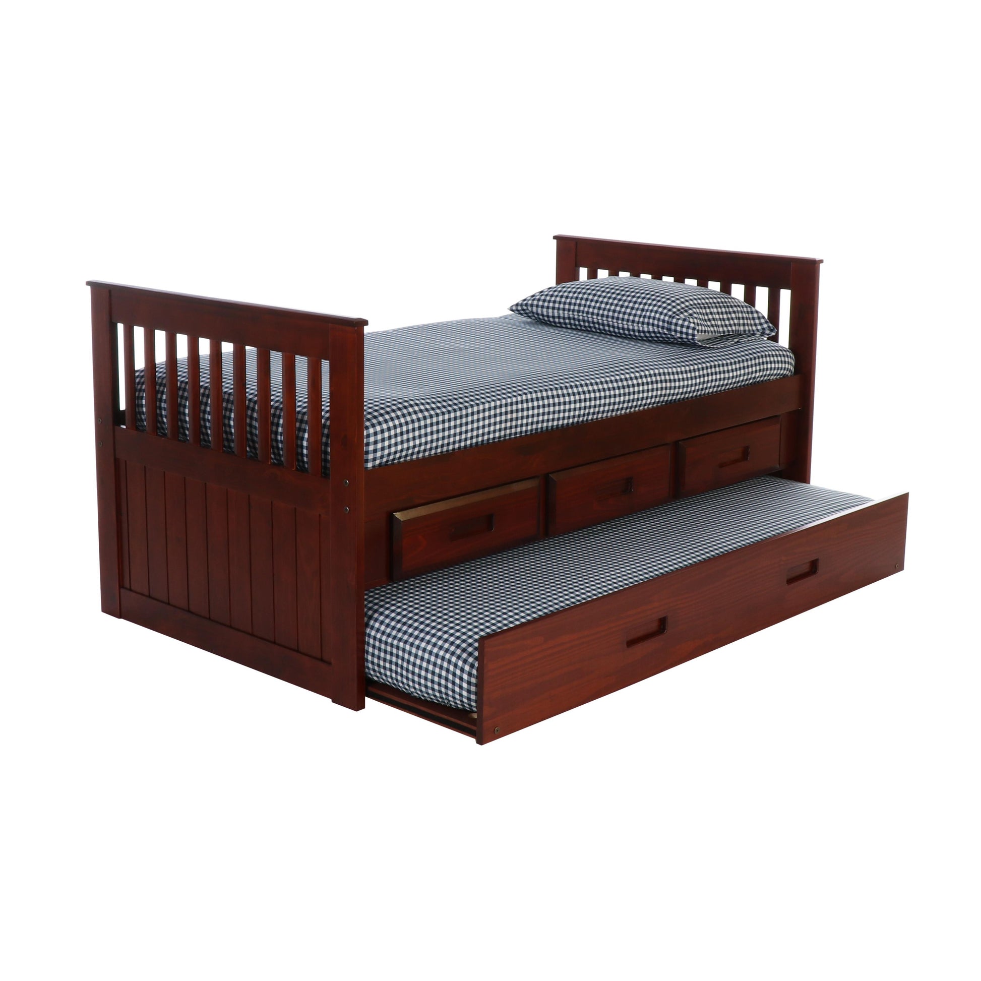  Donco Trading Company Rake Mission 2835-TM_2892-EKT_2890-TM Twin Bed with 3 Underbed Drawers & Twin Trundle - Merlot IMAGE 3