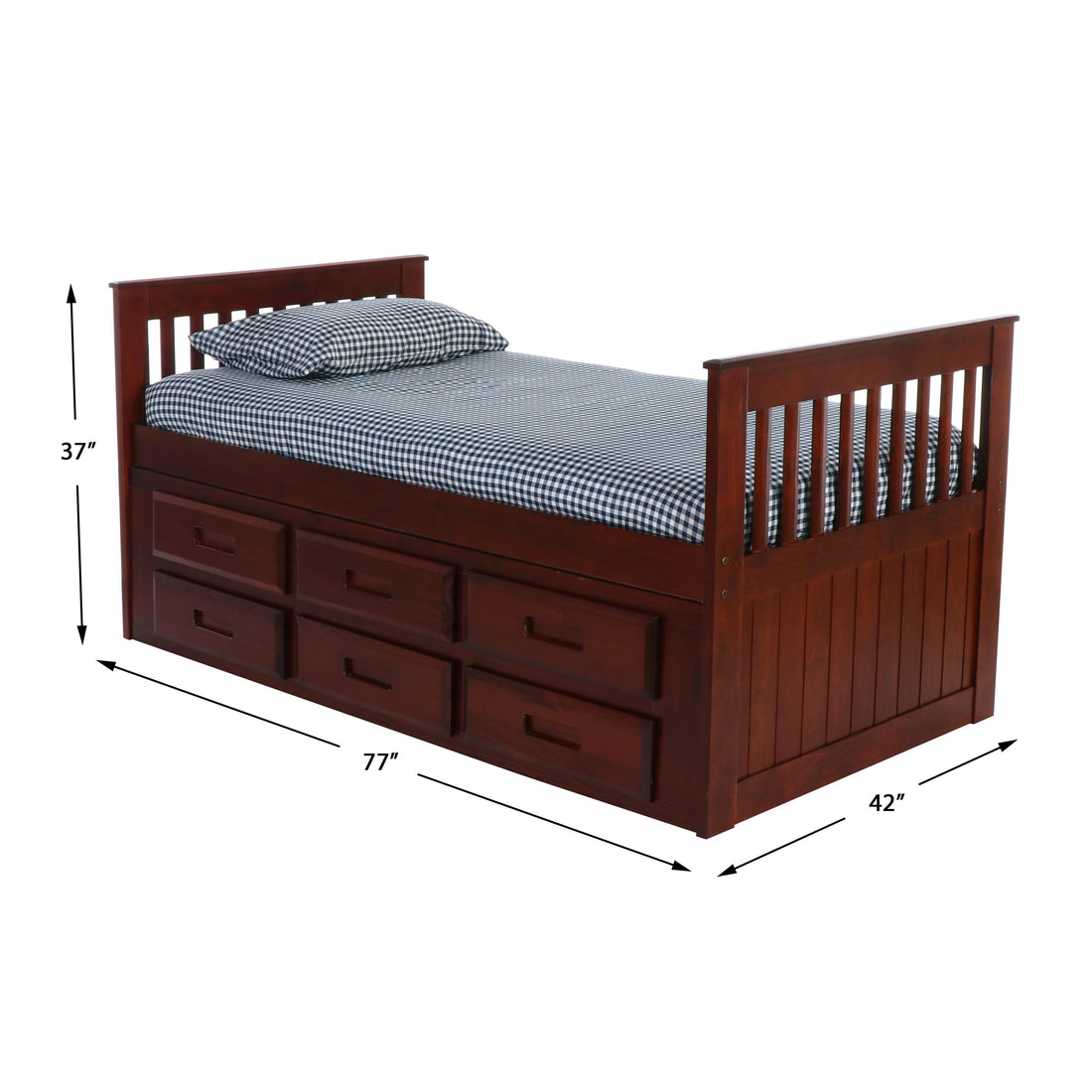  Donco Trading Company 2835-TM_2893-M Twin Mission Rake Bed with 6 Drawer Under Bed Storagemerlot - Merlot IMAGE 1