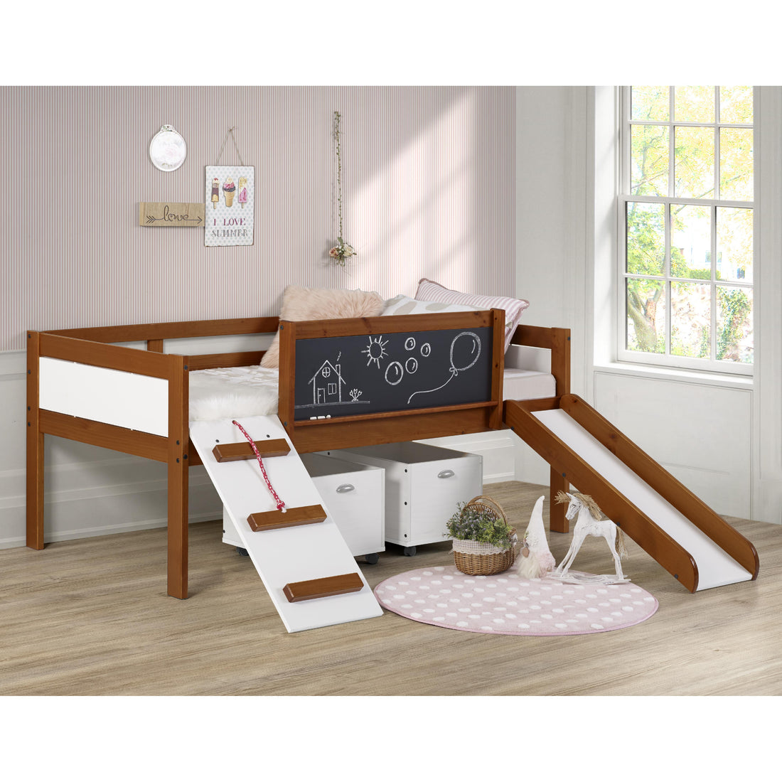  Donco Trading Company Art & Play 3005-TLE_3005C-TLWWDG Novelty Twin Junior Low Loft Bed with Toy Boxes - Dark Espresso IMAGE 1
