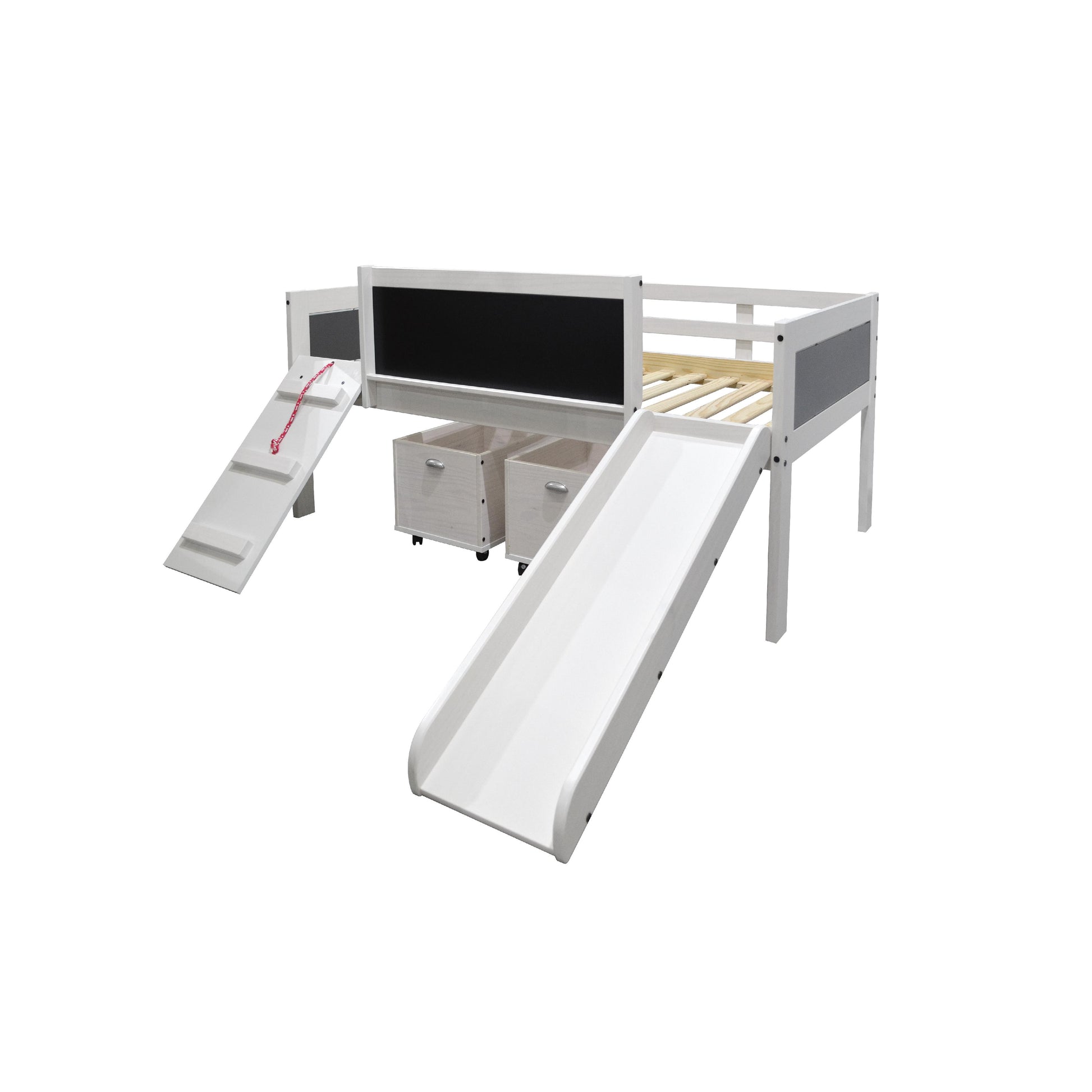  Donco Trading Company Art & Play 3005-TLWWDG_3005C-TLWWDG Twin Junior Low Loft Bed with Toy Boxes - White Wash/Dark Grey IMAGE 2