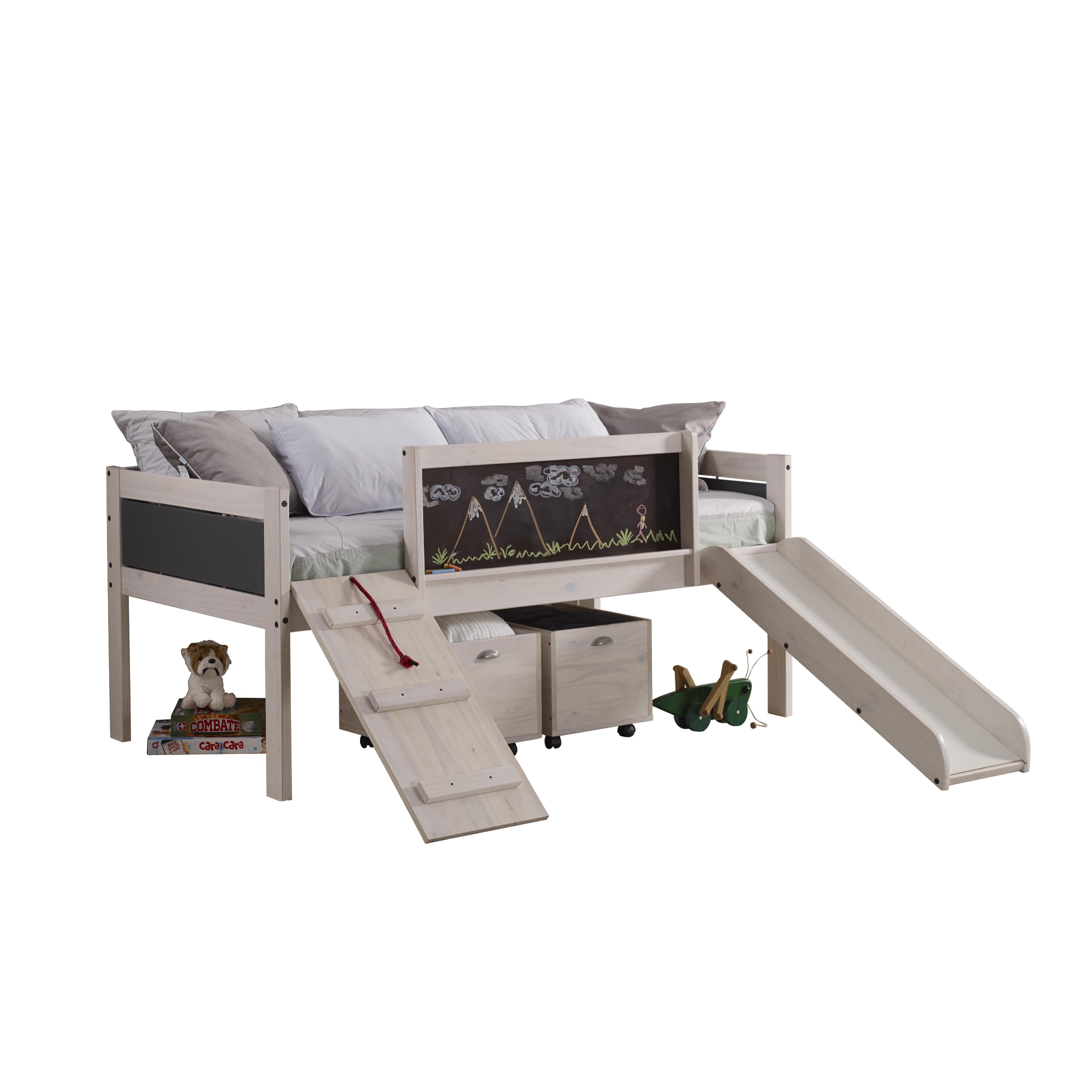  Donco Trading Company Art & Play 3005-TLWWDG_3005C-TLWWDG Twin Junior Low Loft Bed with Toy Boxes - White Wash/Dark Grey IMAGE 3