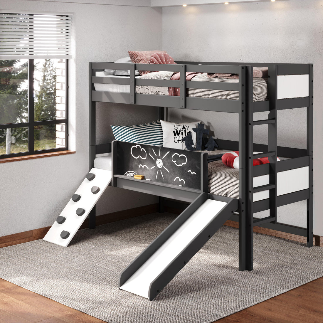  Donco Trading Company Art & Play 3006-TTDG Twin over Twin Bunkbed - Dark Grey IMAGE 1