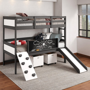  Donco Trading Company Art & Play 3006-TTDG_3005C-TLWWDG Twin over Twin Bunkbed with Two Junior Toy Boxes - Dark Grey IMAGE 1