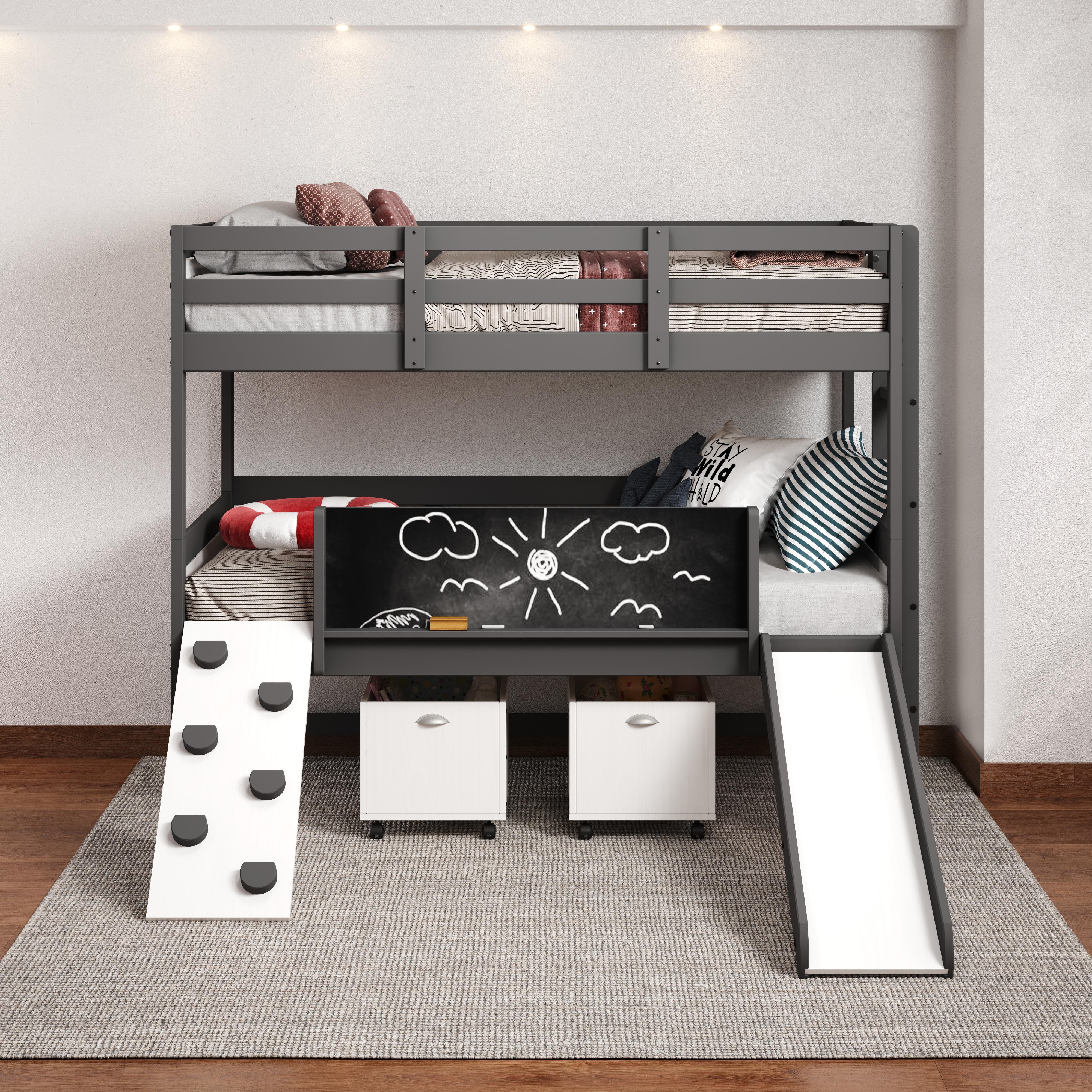  Donco Trading Company Art & Play 3006-TTDG_3005C-TLWWDG Twin over Twin Bunkbed with Two Junior Toy Boxes - Dark Grey IMAGE 2