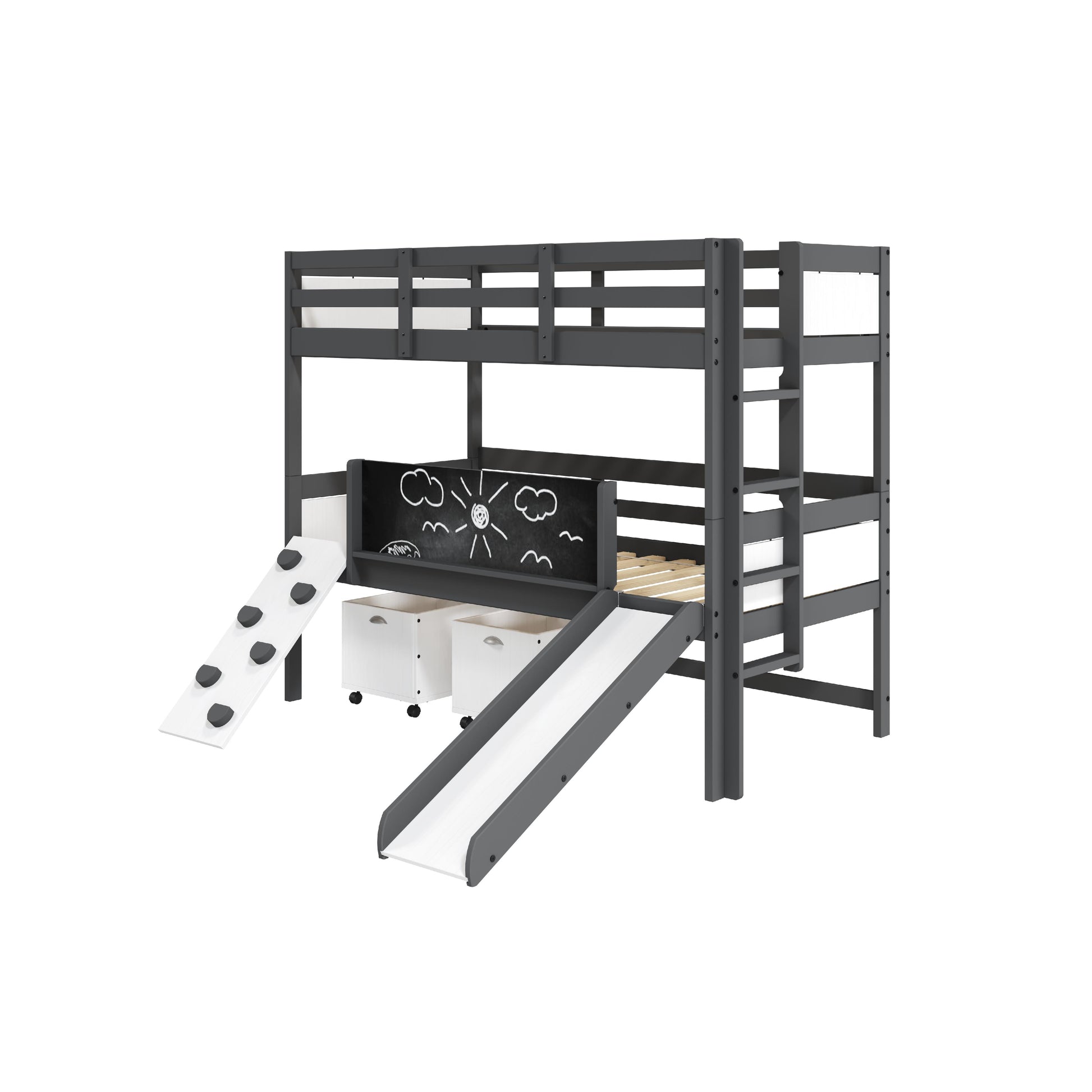  Donco Trading Company Art & Play 3006-TTDG_3005C-TLWWDG Twin over Twin Bunkbed with Two Junior Toy Boxes - Dark Grey IMAGE 3