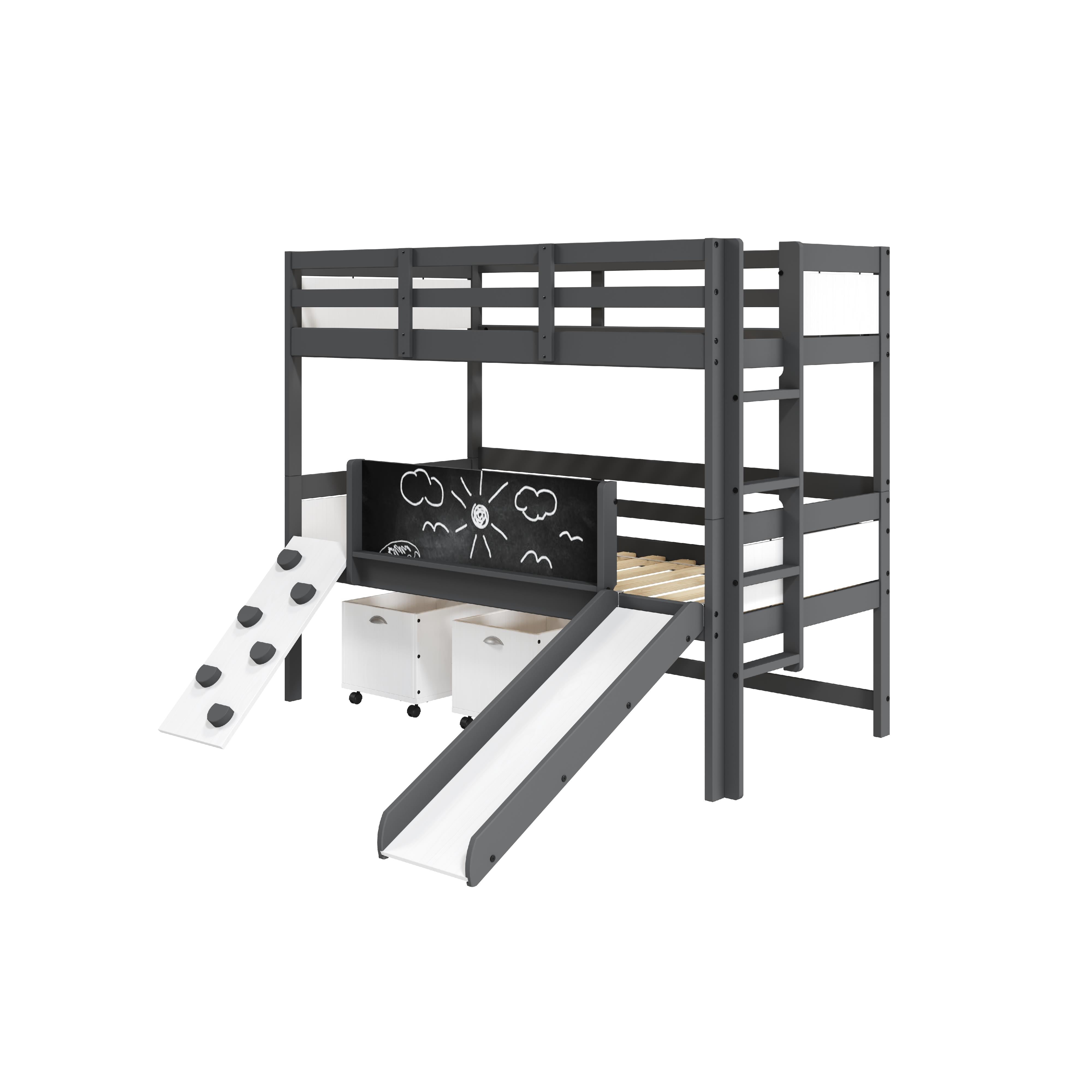  Donco Trading Company Art & Play 3006-TTDG_3005C-TLWWDG Twin over Twin Bunkbed with Two Junior Toy Boxes - Dark Grey IMAGE 3