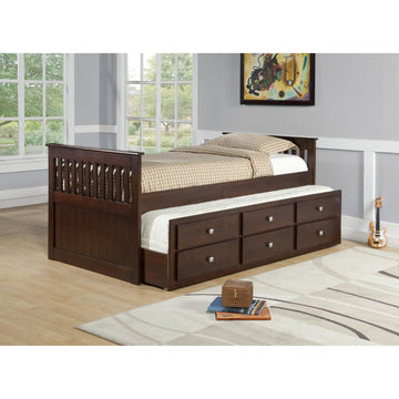  Donco Trading Company 303-CP Captain Twin Trundle Bed - Cappuccino IMAGE 1