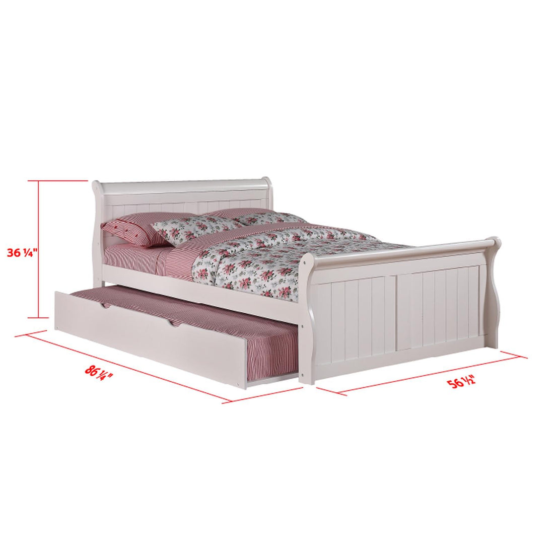  Donco Trading Company 325-FW_503-W Sleigh Full Bed with Twin Trundle - White IMAGE 1