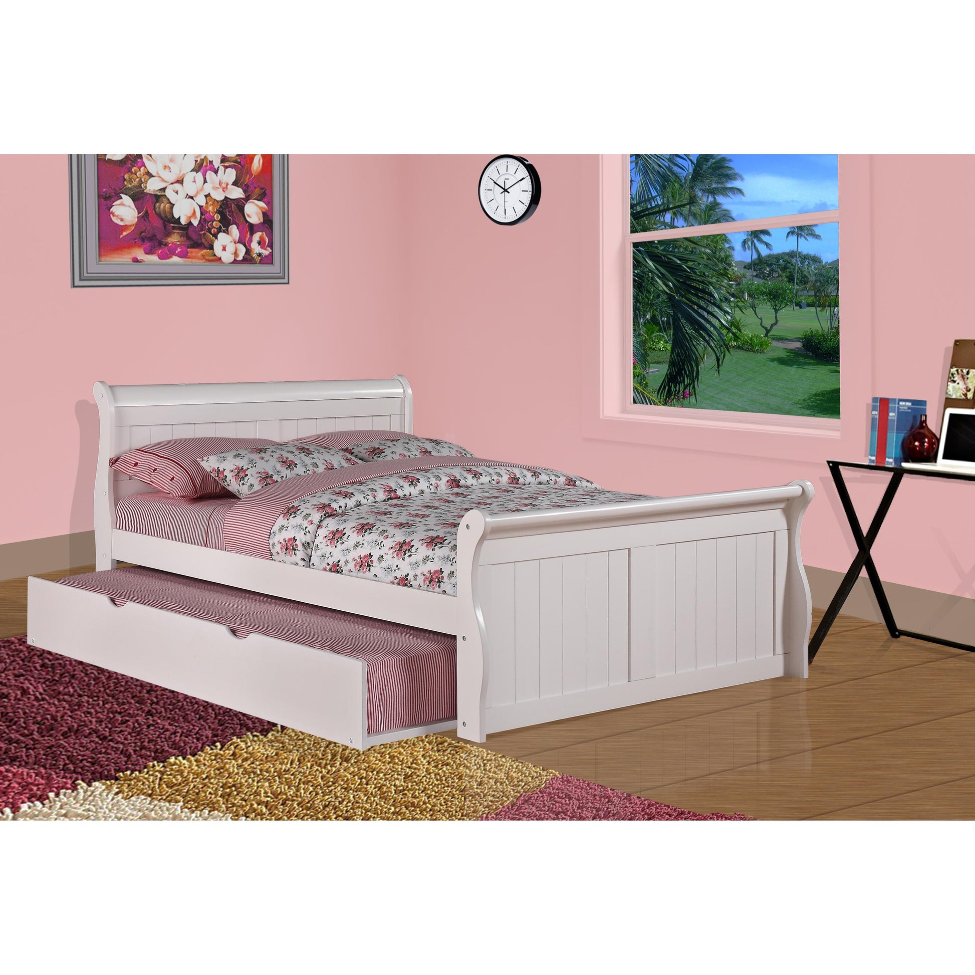  Donco Trading Company 325-FW_503-W Sleigh Full Bed with Twin Trundle - White IMAGE 3