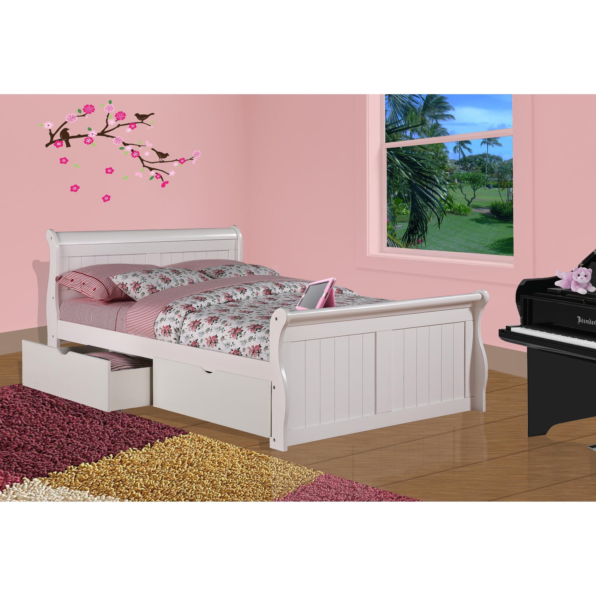  Donco Trading Company 325-FW_505-W Sleigh Full Bed with Drawers - White IMAGE 3