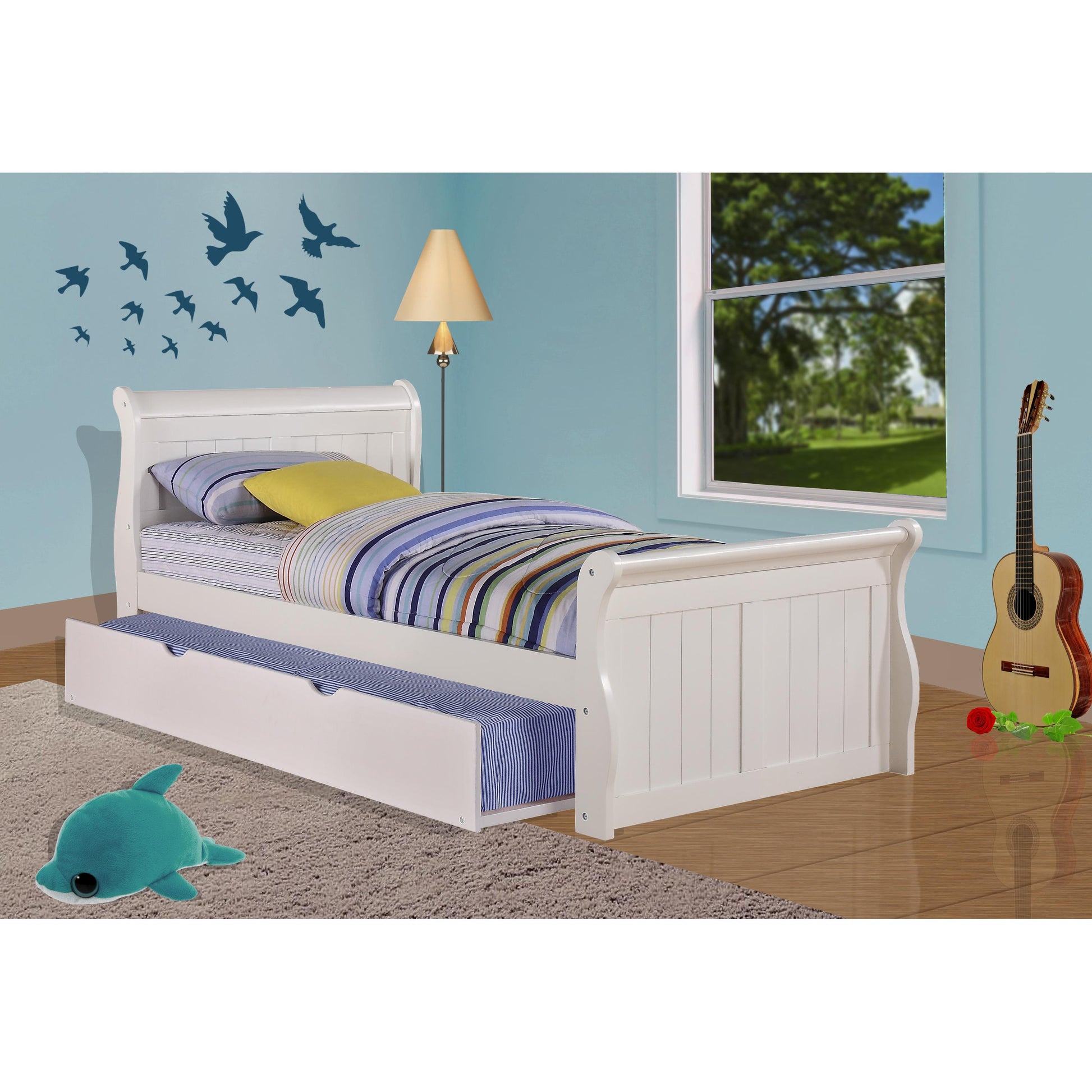  Donco Trading Company 325-TW_503-W Sleigh Twin Bed with Twin Trundle - White IMAGE 1