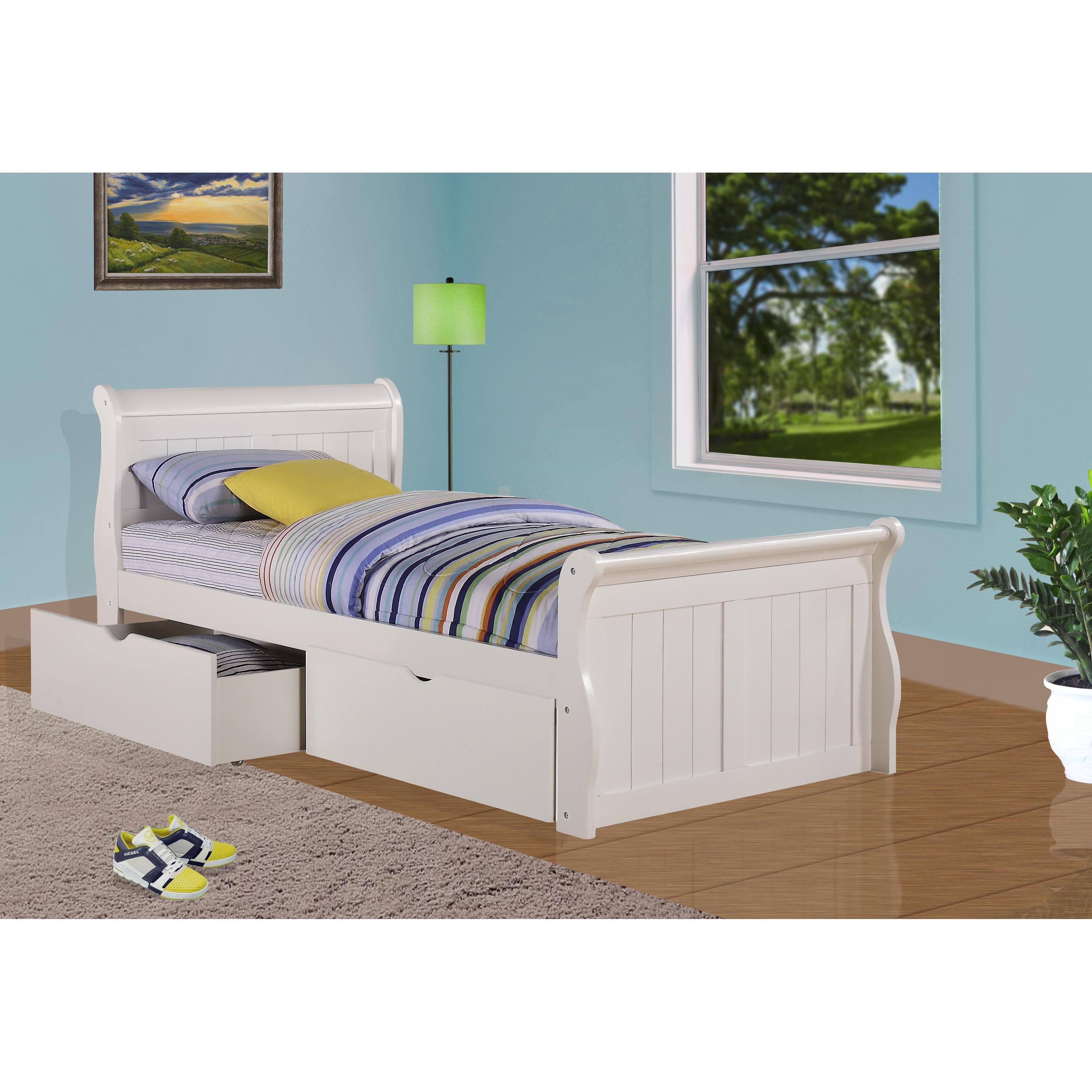  Donco Trading Company 325-TW_505-W Sleigh Twin Bed with Drawers - White IMAGE 1